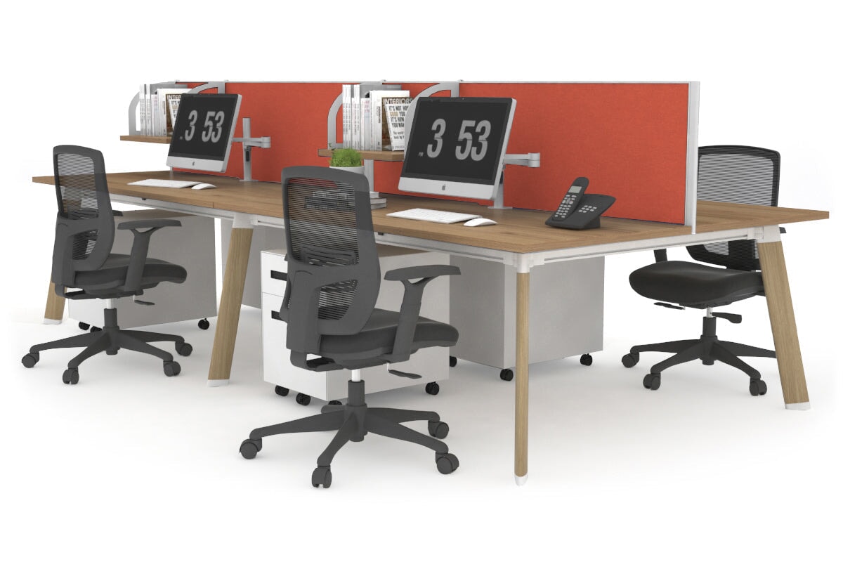 4-Person Workstation with Wood Imprint Frame - 1800L x 700W Office Desk for Team Collaboration & Productivity | Perfect for Open Office Spaces & Coworking Environments