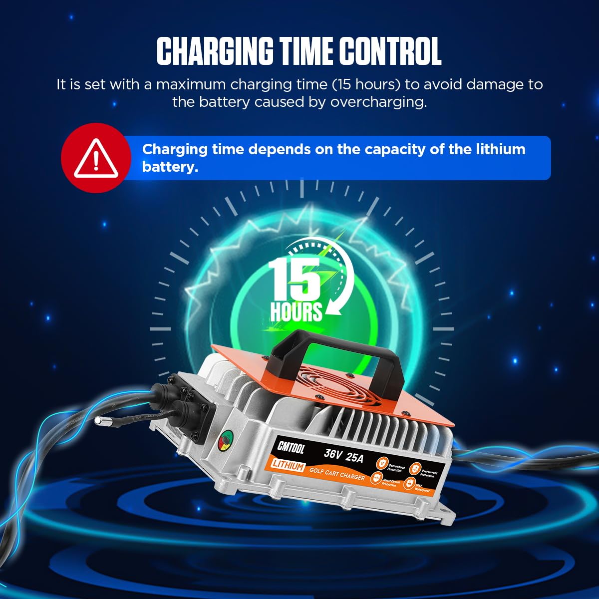 CMTOOL 36V 25A Lithium Battery Fast Charger for Golf Cart - IP67 Waterproof, 43.8V Smart Charger with Auto Shutoff - Perfect for Electric Golf Carts, Scooters & Outdoor Power Equipment