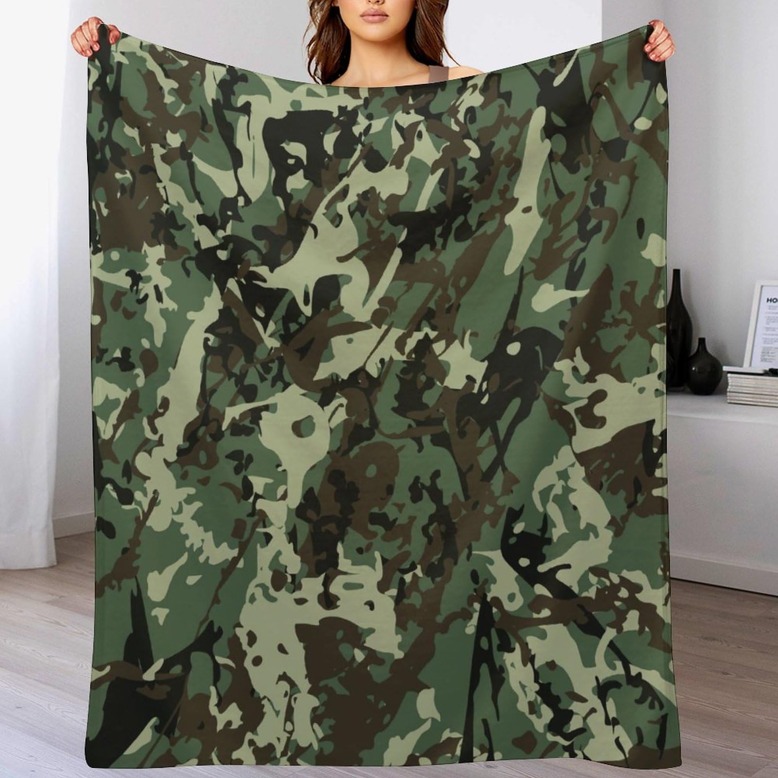 All Season Soft Flannel Travel Blanket for Dorm, Office & Home - Cozy Nap Blanket with Cool Green Camo Army Camouflage Design | Perfect for Sofa, Bed, Travel & Outdoor Adventures