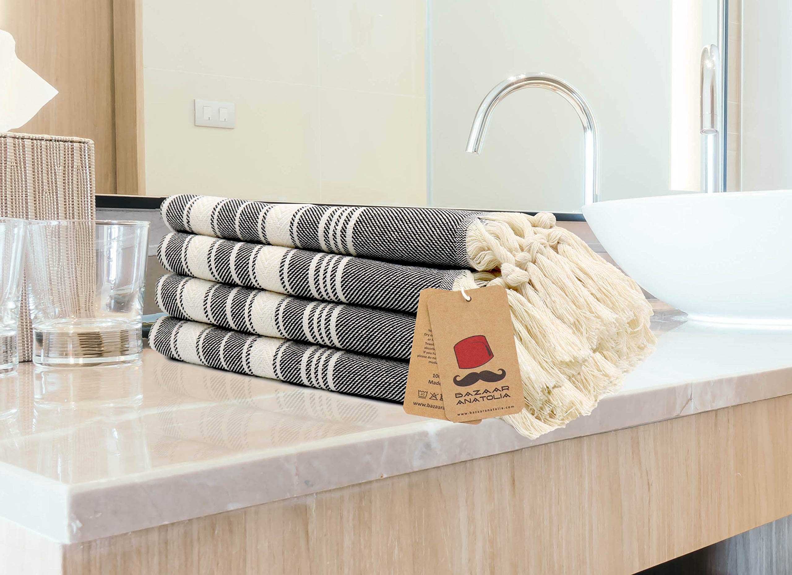 Bazaar Anatolia 100% Cotton Turkish Hand Towels Set of 4 - 39