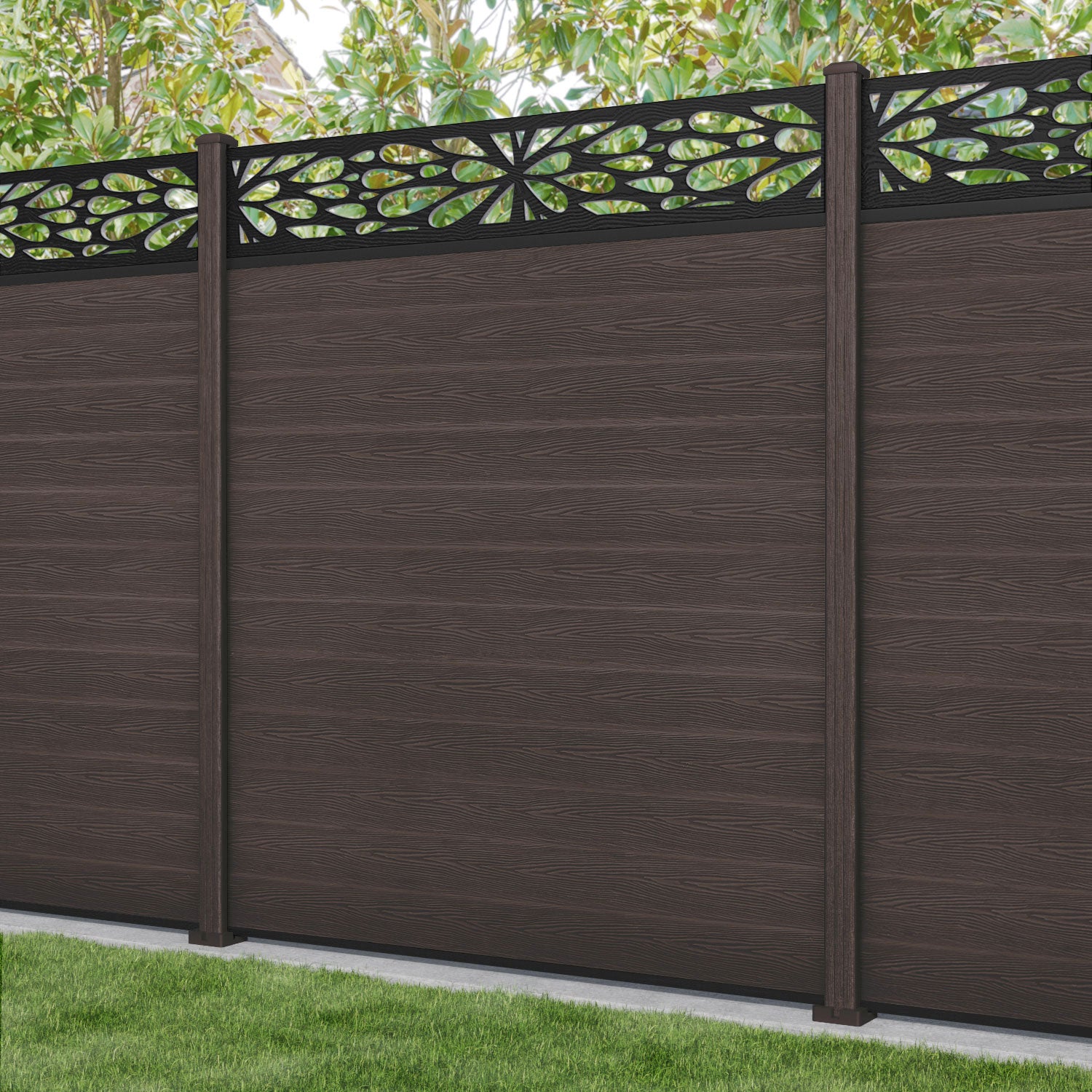 Classic Blossom Fence Panel - Mid Brown Composite Fencing with Durable Posts | Perfect for Backyard Privacy, Garden Borders & Outdoor Decoration