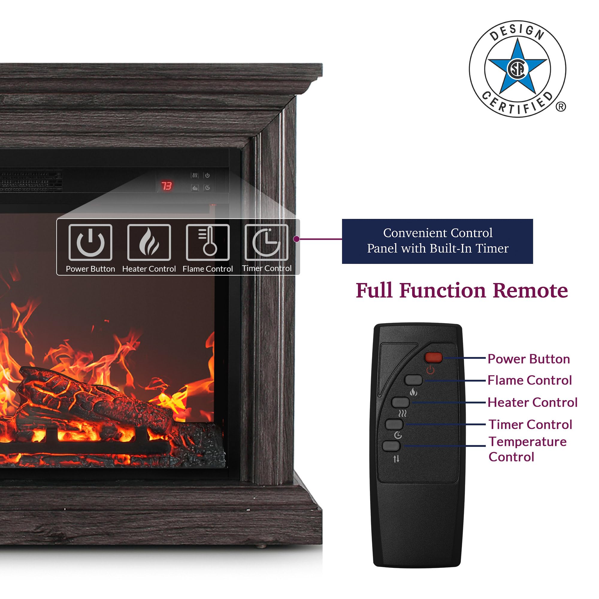 BELLEZE 23 Inch Electric Fireplace Heater with 31 Inch Mantel - Remote Control, Realistic LED Flame Effect, Adjustable Thermostat, 750W/1500W - Perfect for Living Room, Bedroom, Office & Home Decor (Gray)