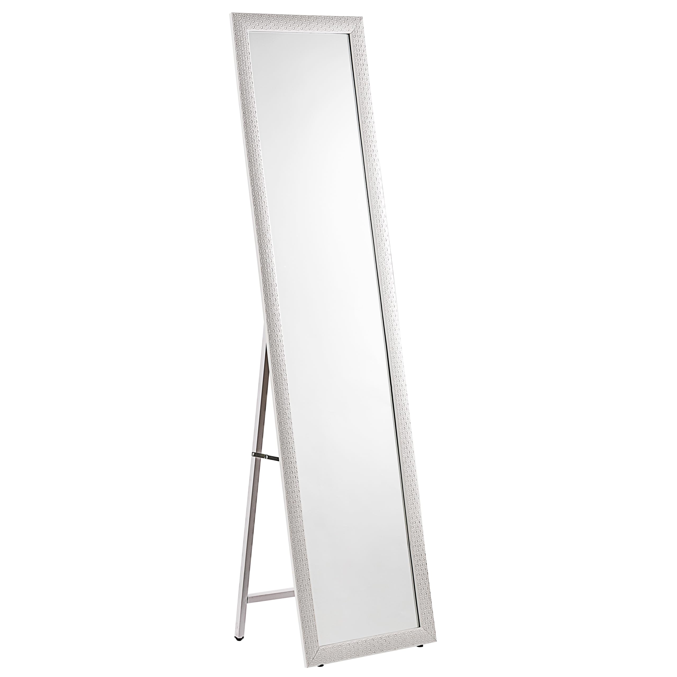 Baroni Home Full Length Floor Mirror with Steel & Wooden Frame - 40 x 150 cm Geometric White Standing Mirror for Bedroom, Living Room & Dressing Area - Folding Stand for Easy Storage & Space Saving