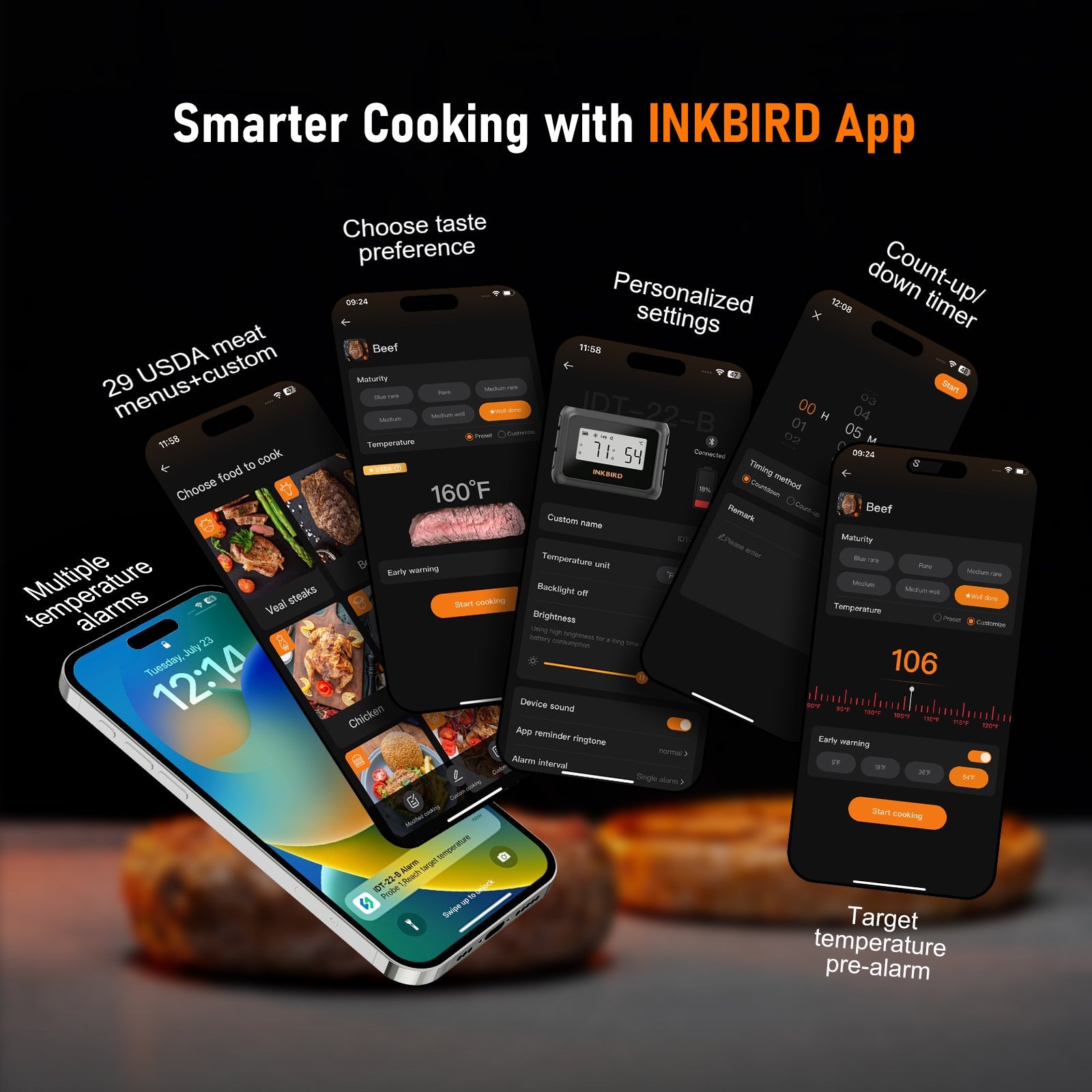 Wireless Bluetooth BBQ Meat Thermometer IDT 22 B - Smart Cooking Thermometer for Grilling, Smoking & Roasting - Perfect for Backyard BBQs, Camping & Outdoor Cooking