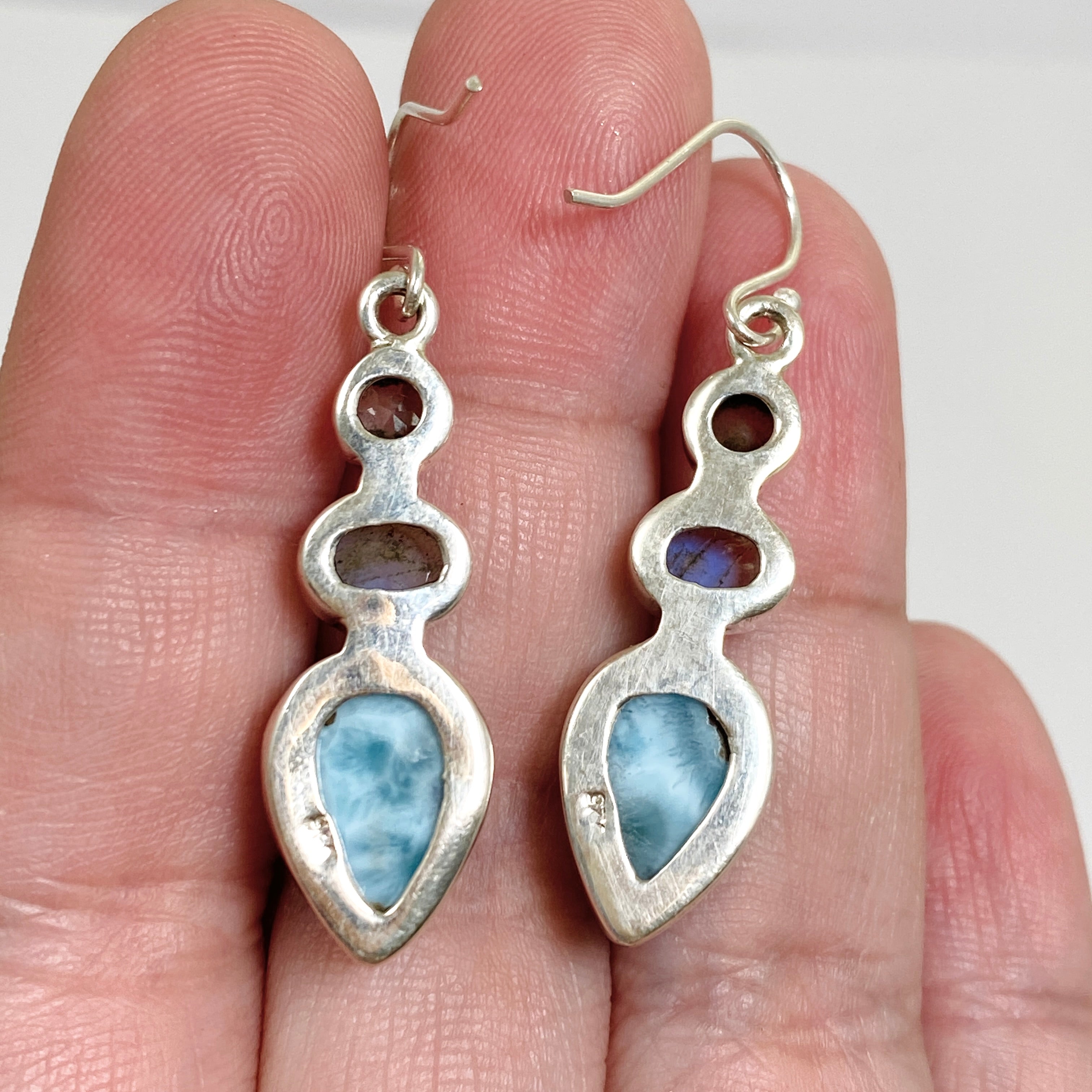 Larimar Moonstone Blue Topaz Multi-Stone Earrings F058 – Elegant Handmade Jewelry for Women, Perfect for Weddings, Parties & Gifts