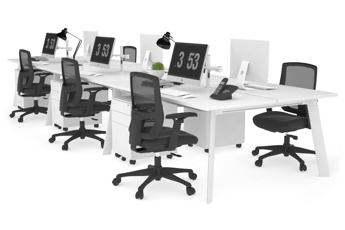 6-Person Switch Workstation with White Frame - 1200L x 700W Dimensions - Ideal for Office, Conference Room, or Collaborative Workspace