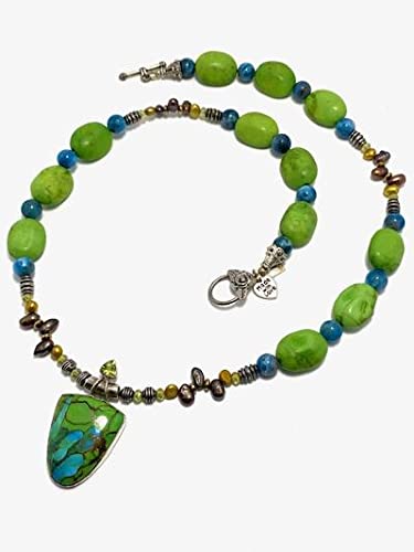 925 Sterling Silver Jewelry Set with Blue Turquoise, Peridot, Apatite & Freshwater Pearls - Boho Necklace, Bracelet & Earrings Set for Women | Perfect for Weddings, Parties & Everyday Wear