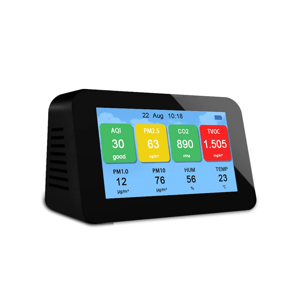 ATO 9-in-1 Indoor Air Quality Monitor - CO2, TVOC, AQI, HCHO, PM2.5, PM1.0, PM10, Temperature & Humidity Detector for Home, Office & Baby Room Air Safety