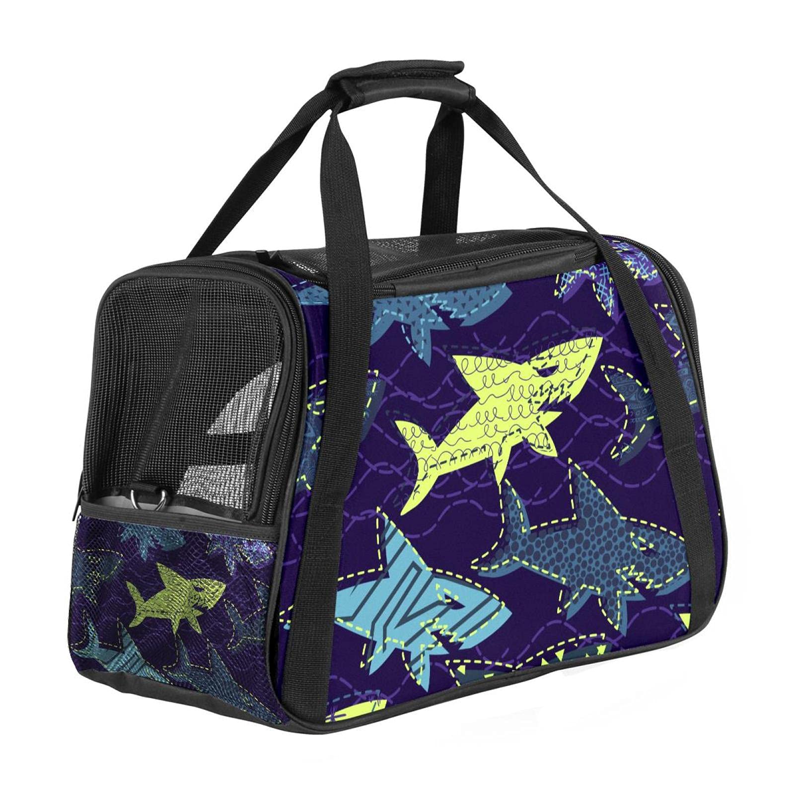 Portable Cat Carrier & Dog Travel Bag - Breathable Pet Carrier with Shark Cartoon Design for Small Animals - Ideal for Air Travel, Vet Visits & Outdoor Adventures