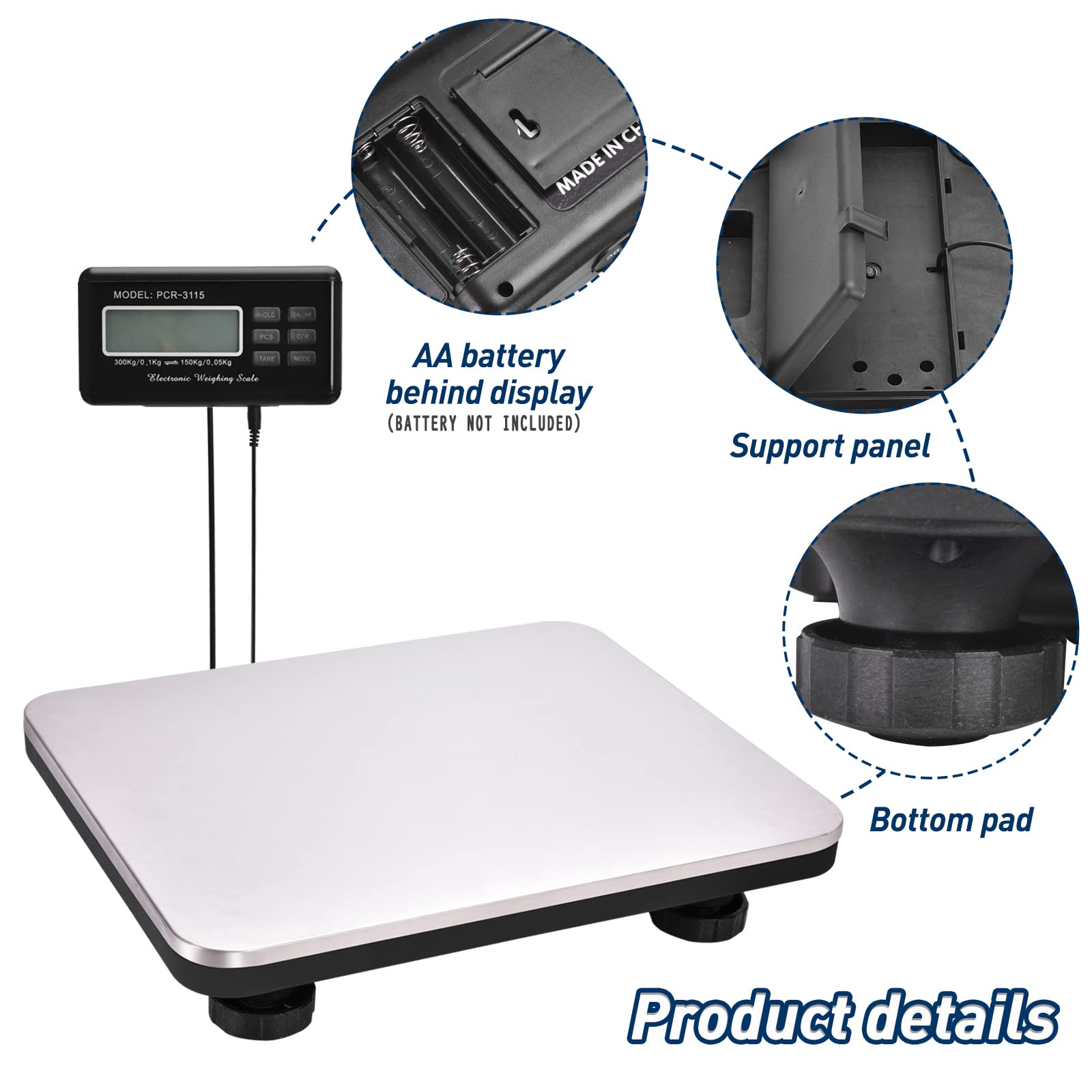 660lbs Digital Postal Scale with LCD Display - Heavy Duty Stainless Steel Shipping Scale for Packages (300kg Capacity, 14