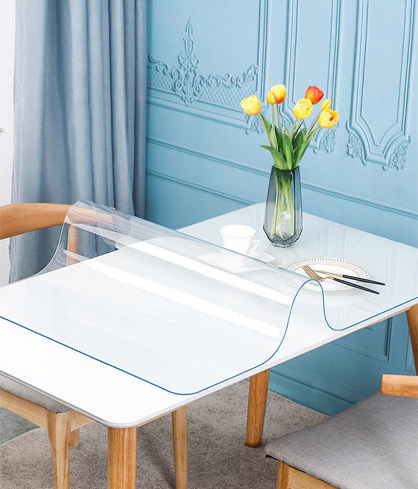 24x48 Inch Clear PVC Vinyl Table Protector - Waterproof Kitchen Dining Table Cover, Coffee & End Table Protector for Wood Furniture - Perfect for Office, Garden, Picnic & Console Tables (Durable & Scratch-Resistant)