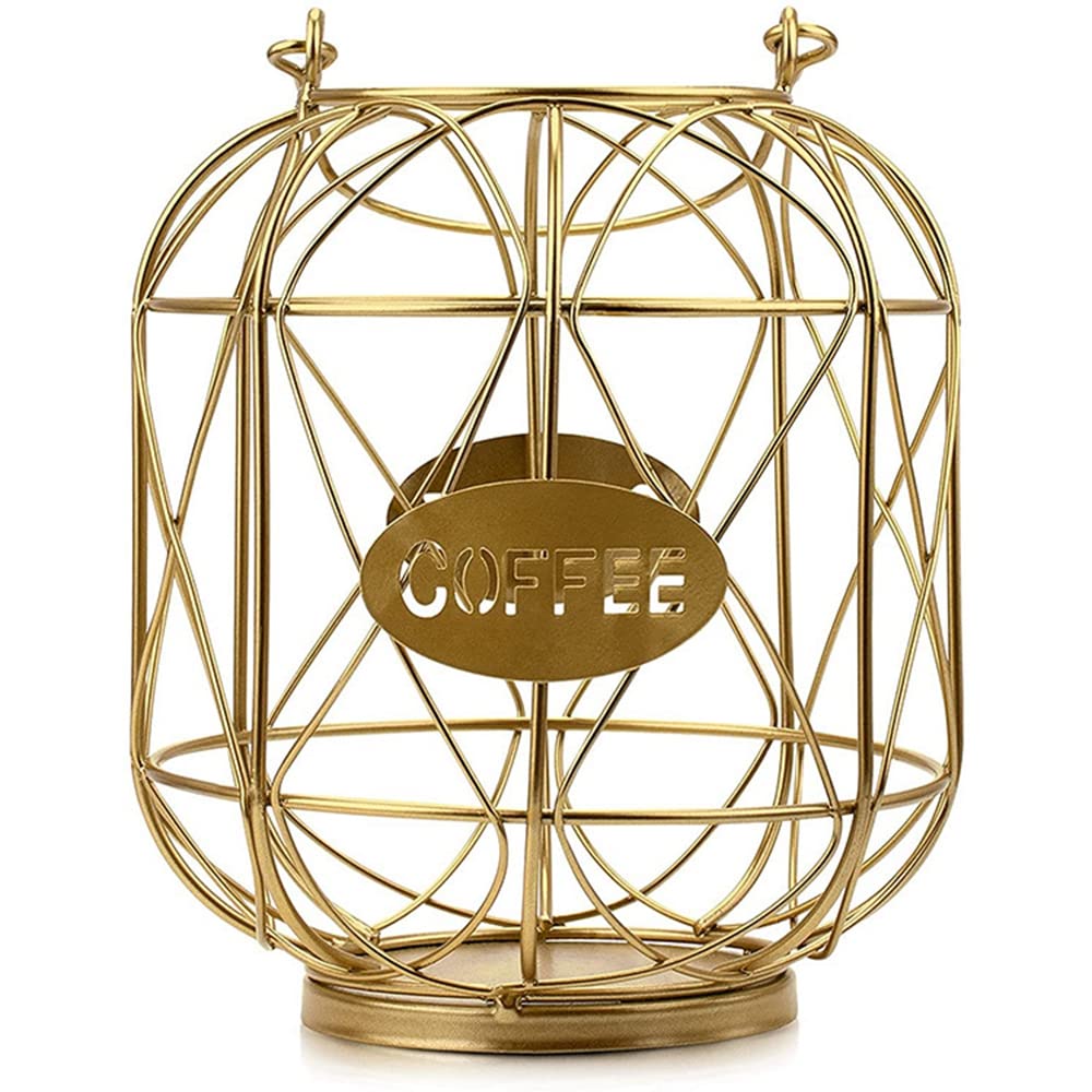 BE-STRONG Large Capacity Coffee Pod Holder Basket with Handle - Gold K Cup Organizer for Keurig, Nespresso & Espresso Capsules - Perfect for Kitchen Counter, Home Bar, Cafe & Hotel Use