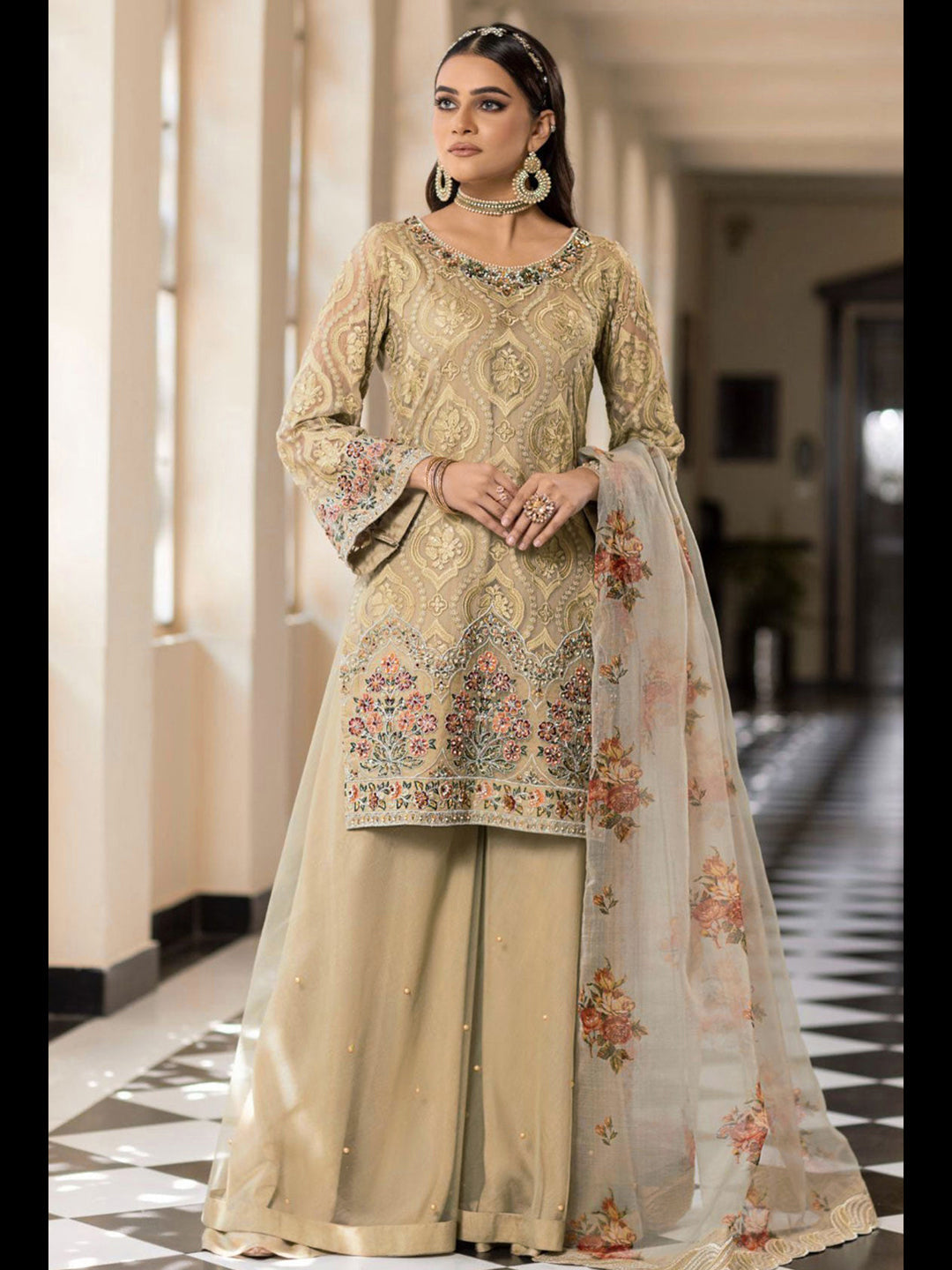 Elegant Beige Designer Heavy Semi-Stitched Pant Suit with Exquisite Embroidery | Formal Office Wear & Wedding Guest Outfit
