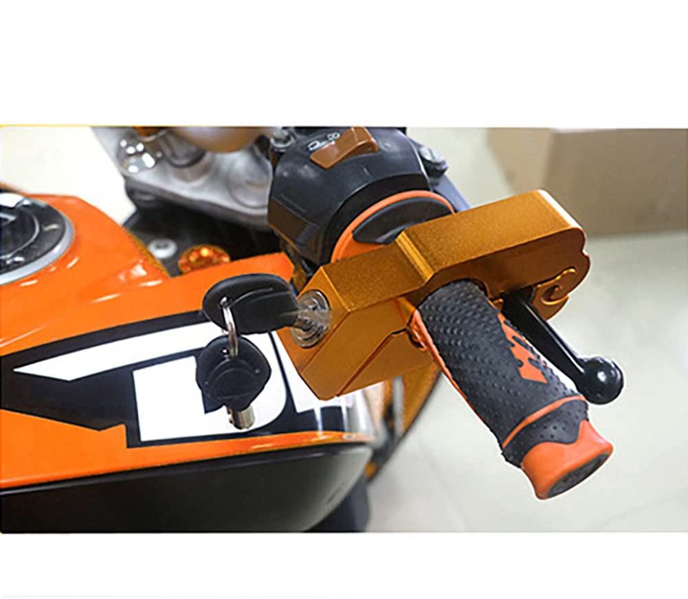 Universal Motorcycle Lock Anti-Theft Grip Lock - Golden Handlebar Throttle Security Lock for Enhanced Motorcycle Protection in Urban and Outdoor Scenes
