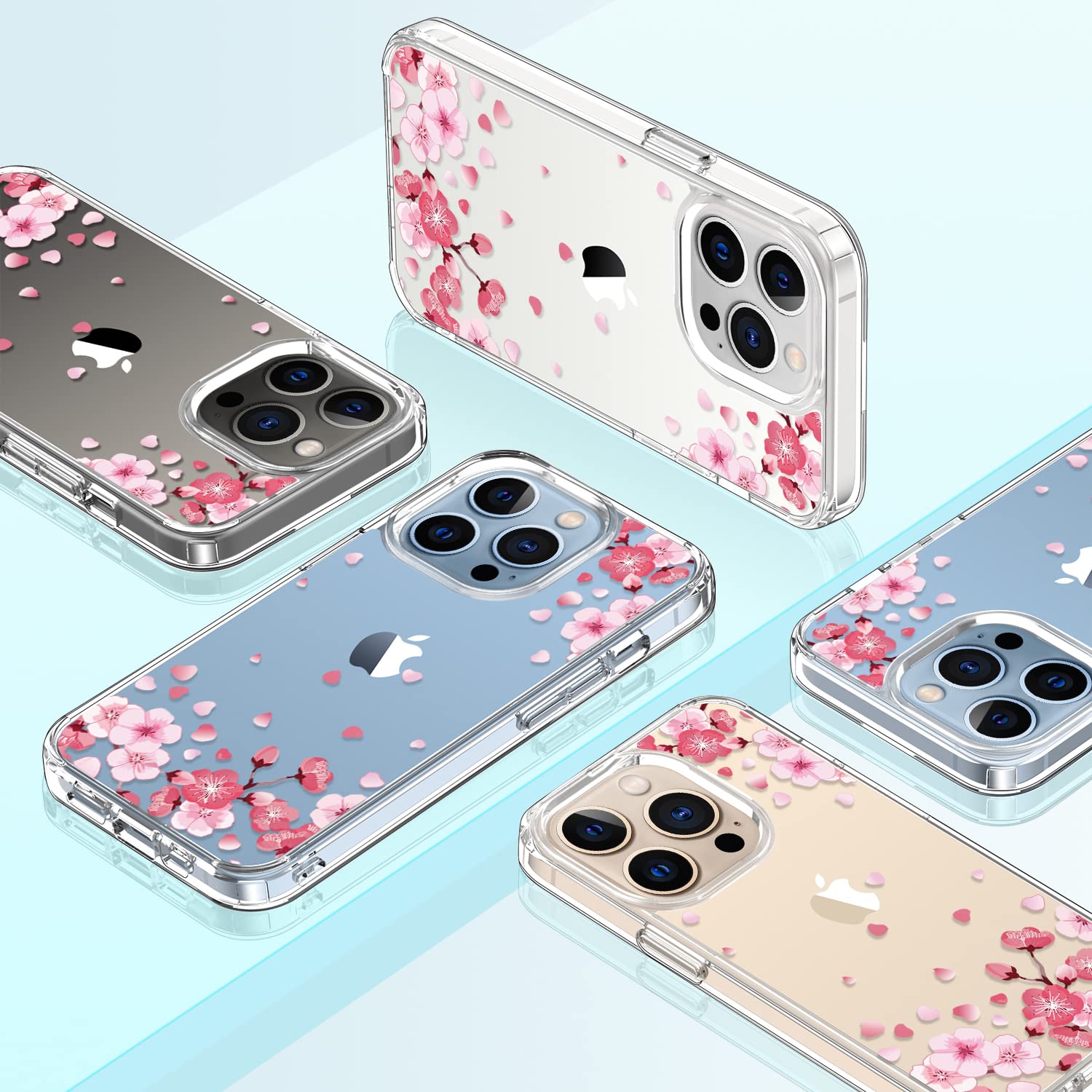 GiiKa iPhone 13 Pro Case with Screen Protector - 6.1 Inch Clear Shockproof Protective Hard Case with TPU Bumper - Floral Design for Women & Girls - Perfect for Everyday Use, Work & Travel (Pink)