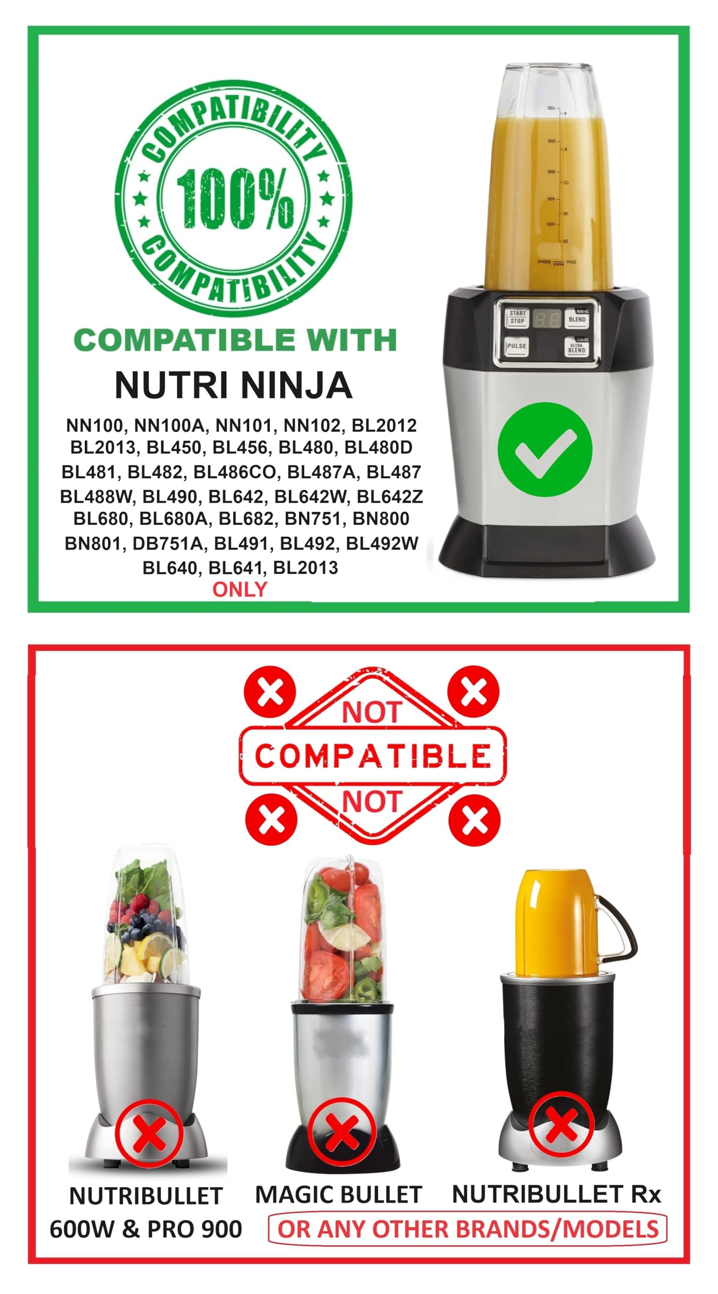 Premium 18oz Blender Cup with Sip & Seal Lid - Replacement for Nutri Ninja Auto-iQ 1000w & Duo Blenders - BPA-Free Blender Accessories (2 Pack) - Perfect for Smoothies, Protein Shakes & Meal Prep