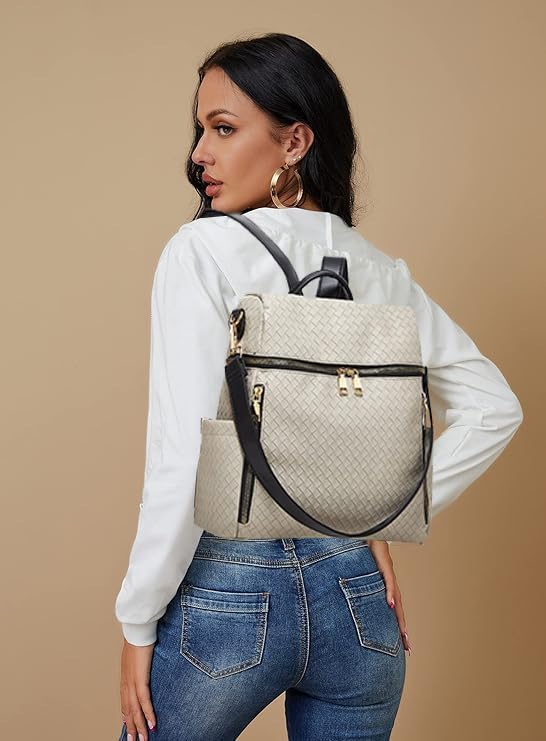 Stylish Women's PU Leather Convertible Backpack Purse - 2-Piece Travel Satchel Handbag for Work, School & Daily Use