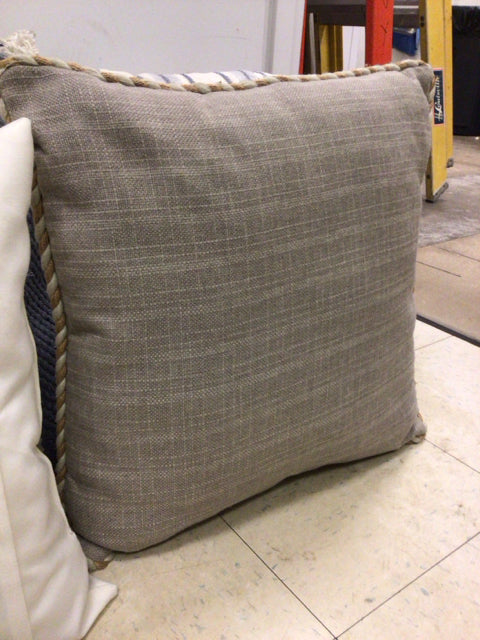 Elegant Grey and Gold Braided Border Taupe Throw Pillow - Perfect for Sofa, Bed, and Home Decor Accent