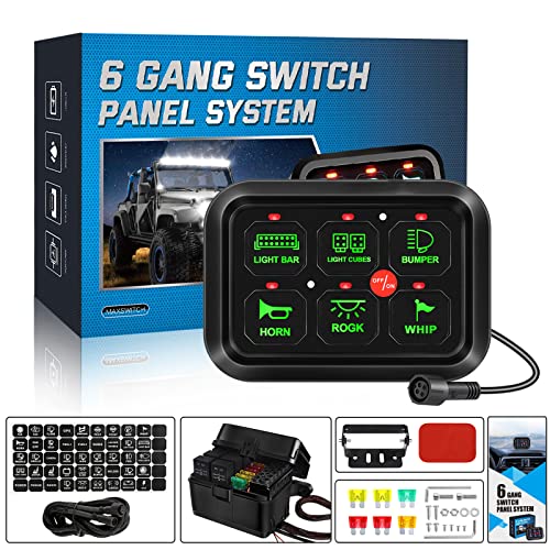 Auxpower 6 Gang Switch Panel for Car - 12V LED Dimmable Waterproof Auxiliary Switch Panel for Truck, Offroad, UTV, SUV, Caravan, Boat | Green Backlight for Night Driving & Off-Road Adventures