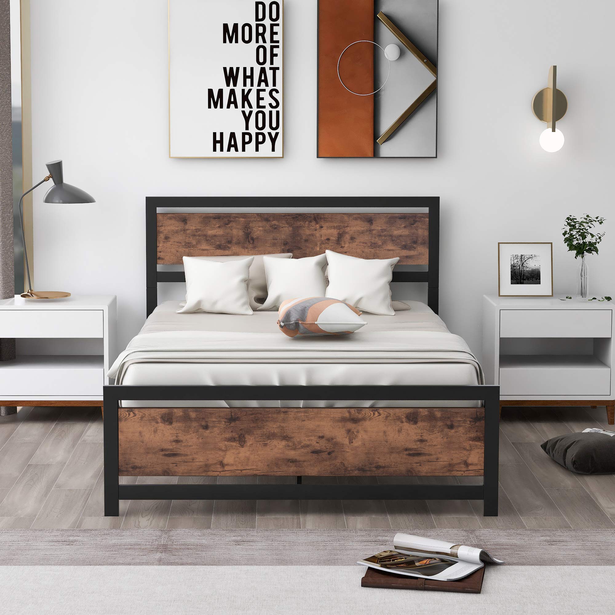 Wooden Platform Bed Frame with Headboard - Full Size for Kids & Teens - Bedroom & Guest Room Use