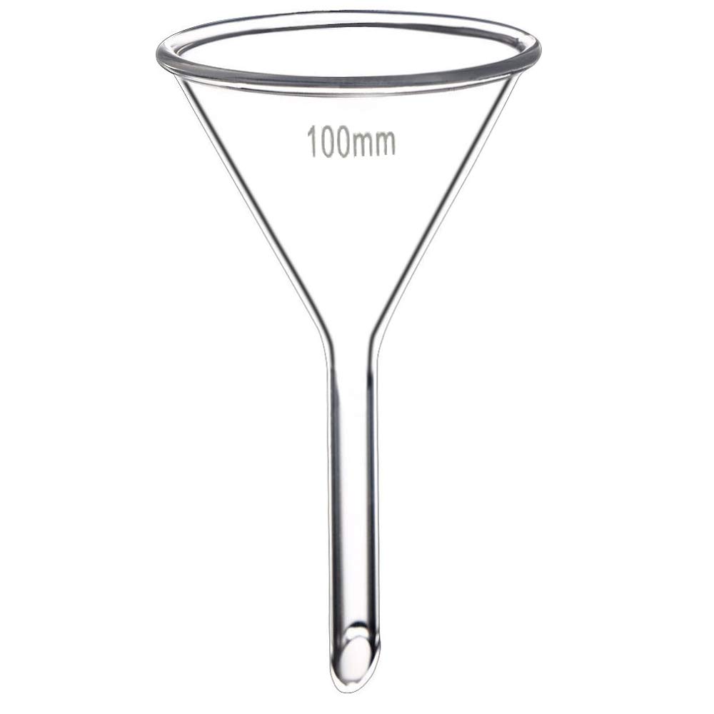 Premium Glass Funnel - 100mm Neutral Borosilicate Glass with 100mm Stem - Ideal for Home Brewing, Essential Oil Distillation & Laboratory Use