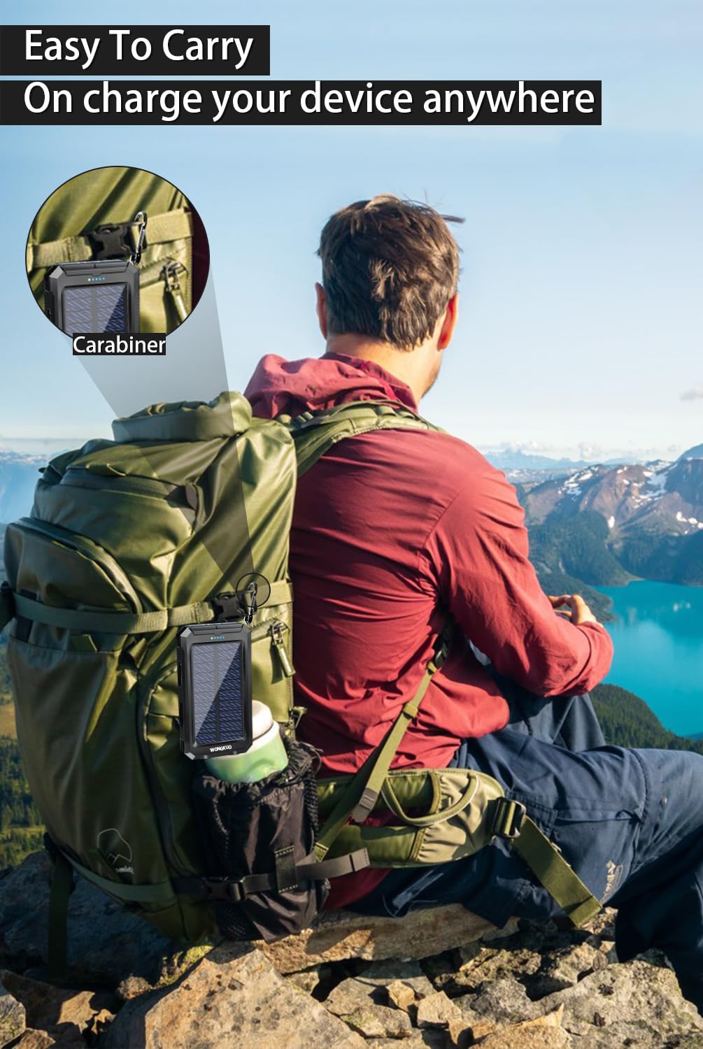 WONGKUO 36800mAh Solar Power Bank with QC3.0 Fast Charging, IP65 Waterproof Portable Charger with LED Flashlight - Perfect for Camping, Hiking, and Emergency Power Outages