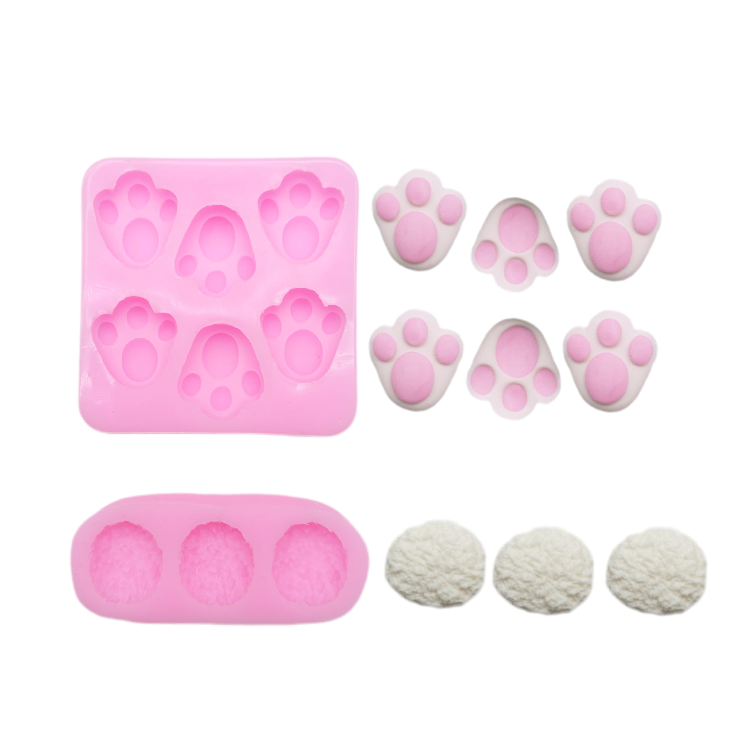 Bunny Paw and Tail Silicone Molds Set - 6 Cavity Paw & 3 Cavity Tail Molds for Cake Balls, Cookies, Cupcake Toppers - Perfect for Easter, Baby Showers, and Spring Baking Decorations
