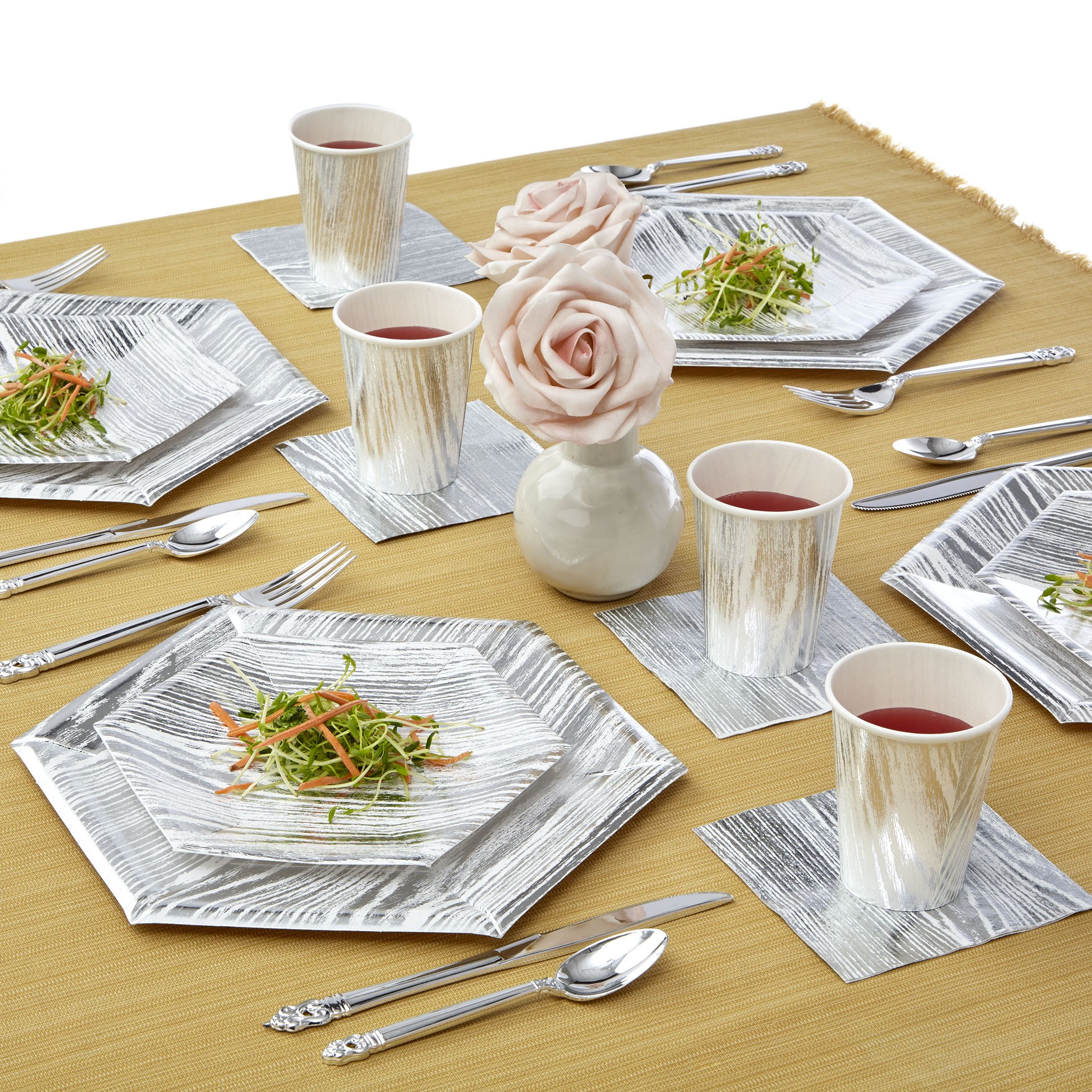 Premium Silver Spoons Disposable Dinnerware Set - Elegant Wood Collection (216 Pieces) | Perfect for Parties, Weddings, Catering & Outdoor Events