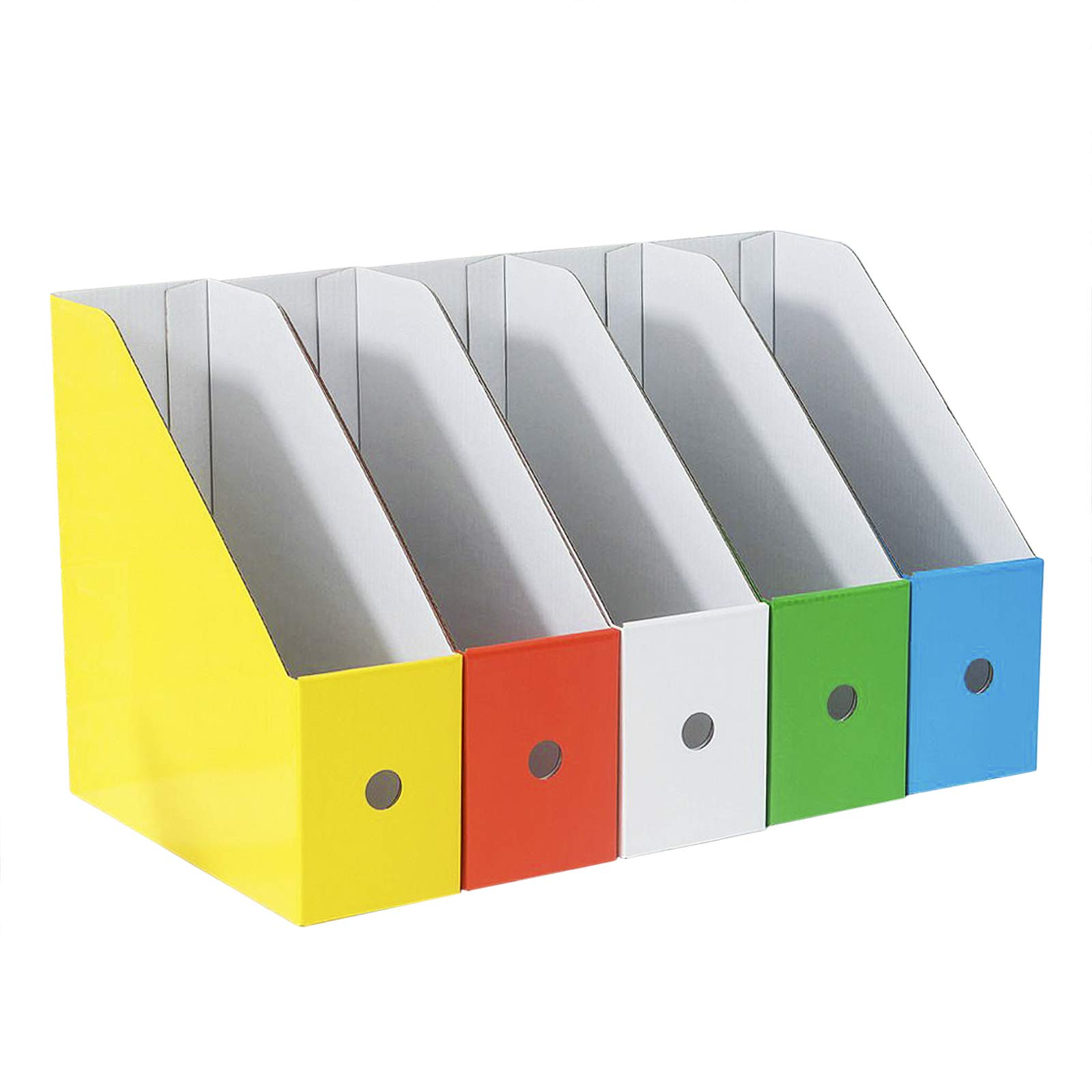 Sturdy Cardboard Magazine File Holder Organizer - Set of 5 Multicolored Book Bins for Office & Home Storage - Perfect for Desk Organization, Document Filing, and Magazine Display