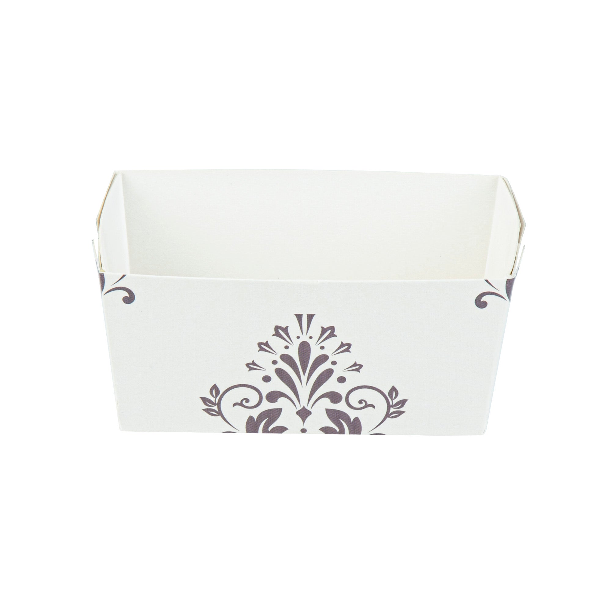 Bake Tek 9 oz Beige Vintage Floral Paper Mini Loaf Pans - Greaseproof Baking Cups (4