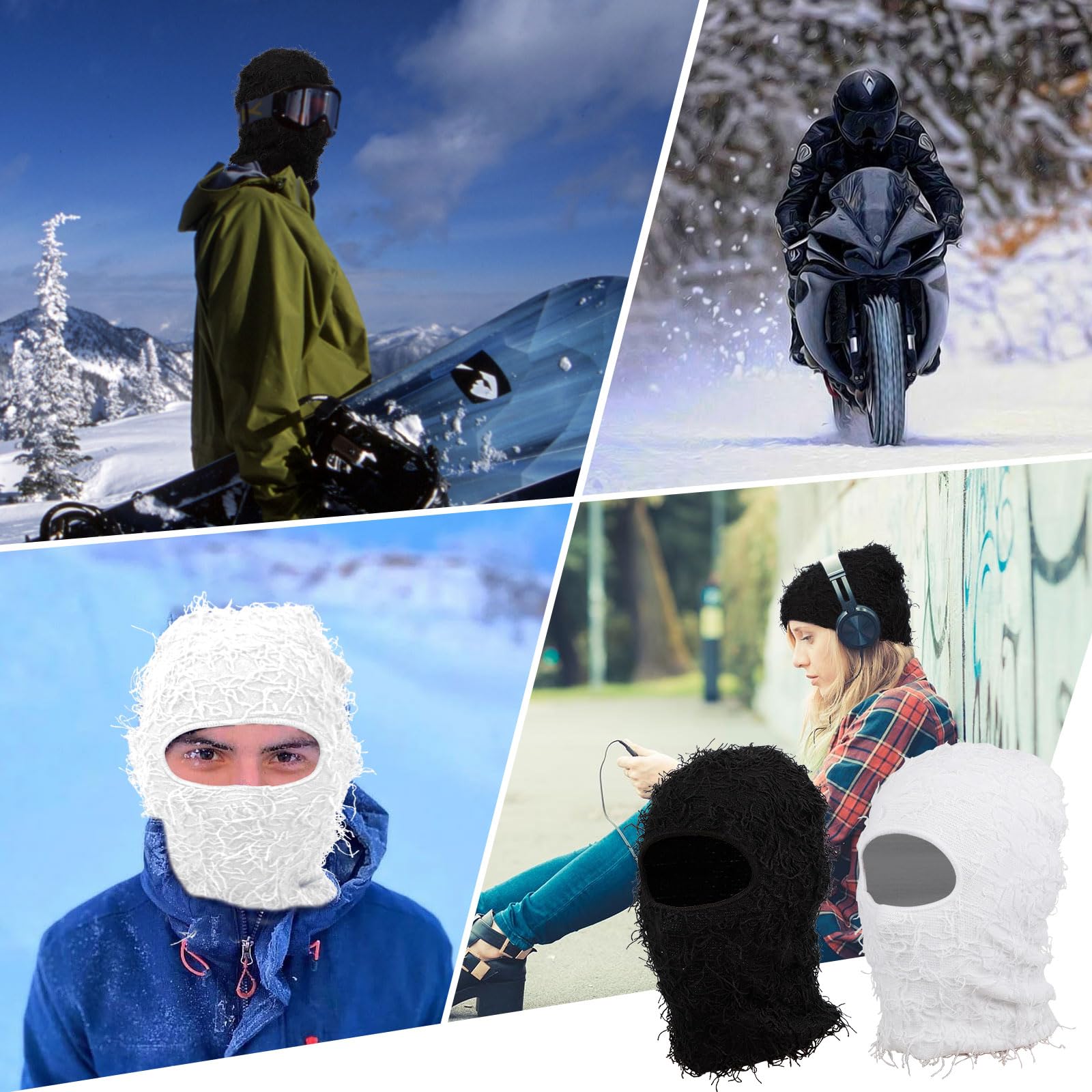 2 Pack Distressed Knitted Balaclava - Winter Full Face Ski Mask for Men & Women | Cold Weather Protection for Skiing, Snowboarding & Outdoor Activities