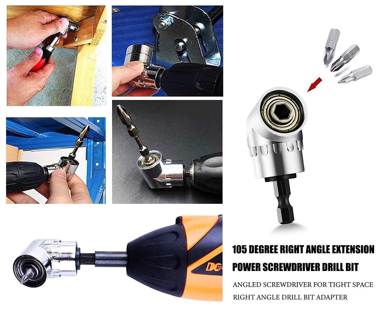 Flexible Drill Bit Extension Holder + Impact Right Angle Cordless Drill Adapter + 10-Piece Mini Screwdriver Bit Set with Dual Head Wrench | 1/4-Inch Drive High Torque Offset Screwdriver for Tight Spaces & DIY Projects | Perfect for Home Repairs, Furniture Assembly & Automotive Work