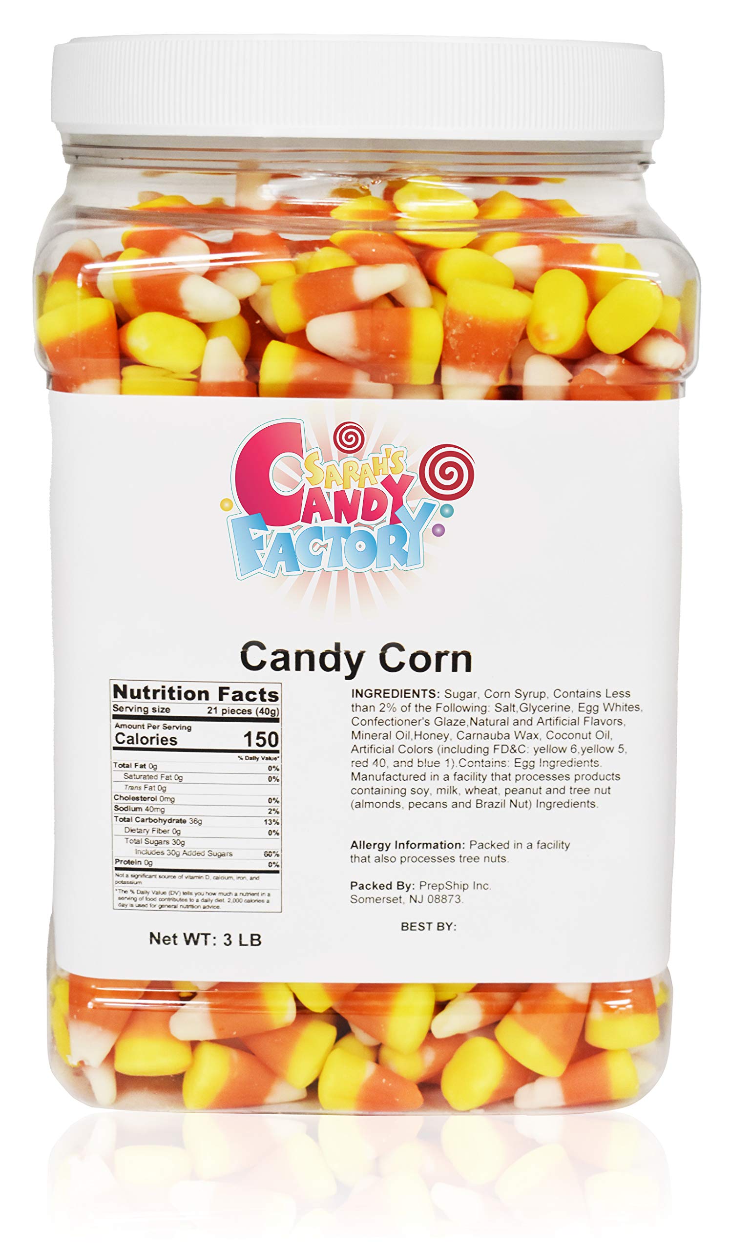 Sarah's Candy Factory Candy Corn in Jar - 3 Lbs Bulk Halloween Candy | Perfect for Trick-or-Treating, Party Favors & Holiday Gift Baskets
