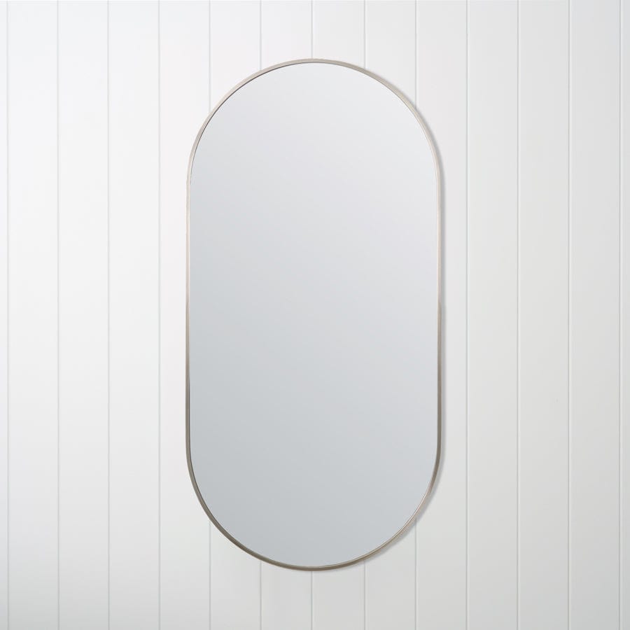 Elegant Oval Wall Mirror with Warm Brushed Nickel Frame - Perfect for Bedroom, Bathroom, and Entryway Decor