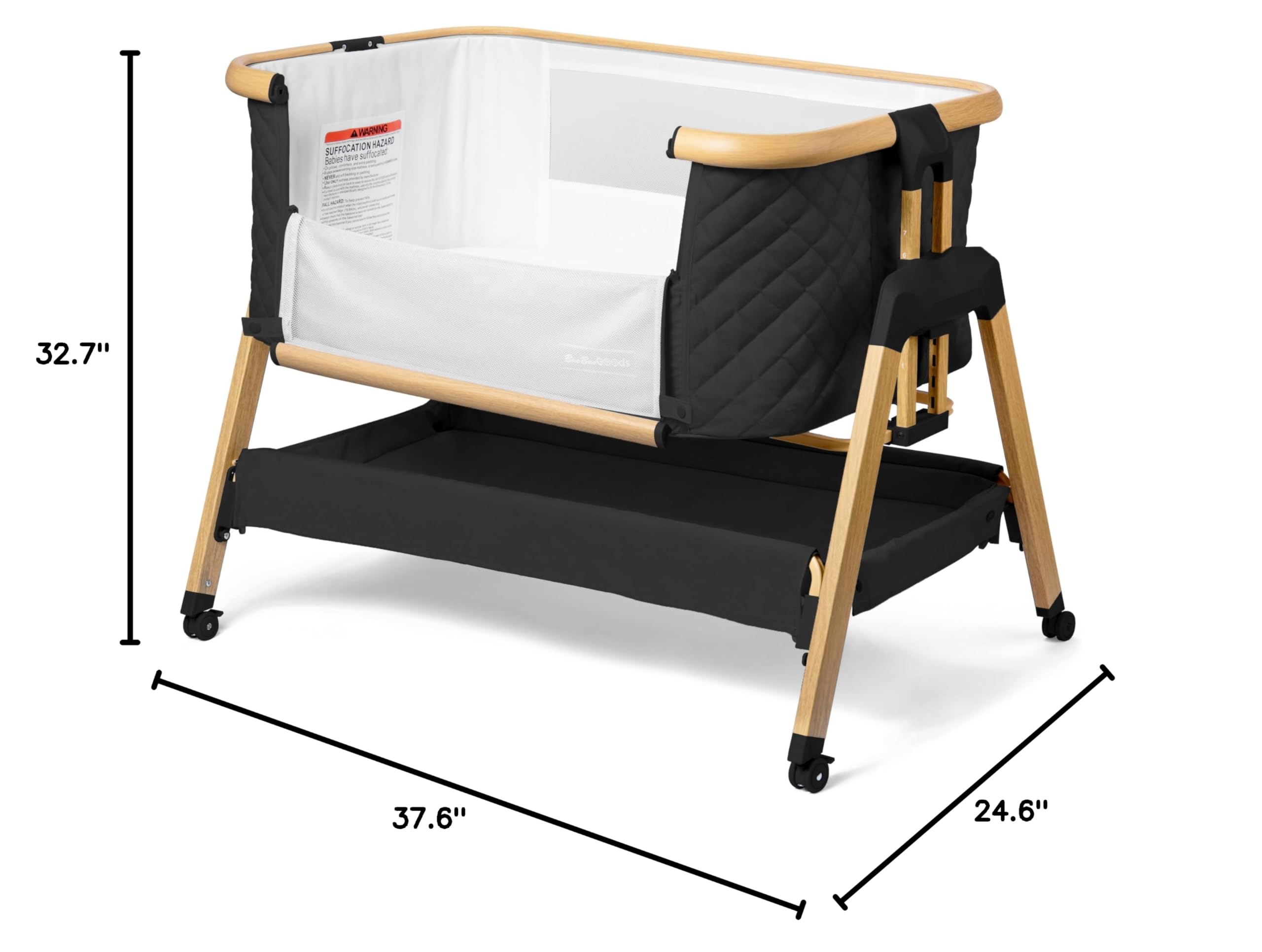 3 in 1 Portable Baby Bassinet with Wheels - Adjustable Bedside Sleeper Crib for Newborns & Infants, 7 Height Settings with Comfort Foam Mattress, Storage Basket & Carry Bag Included - Perfect for Nursery, Bedroom & Travel
