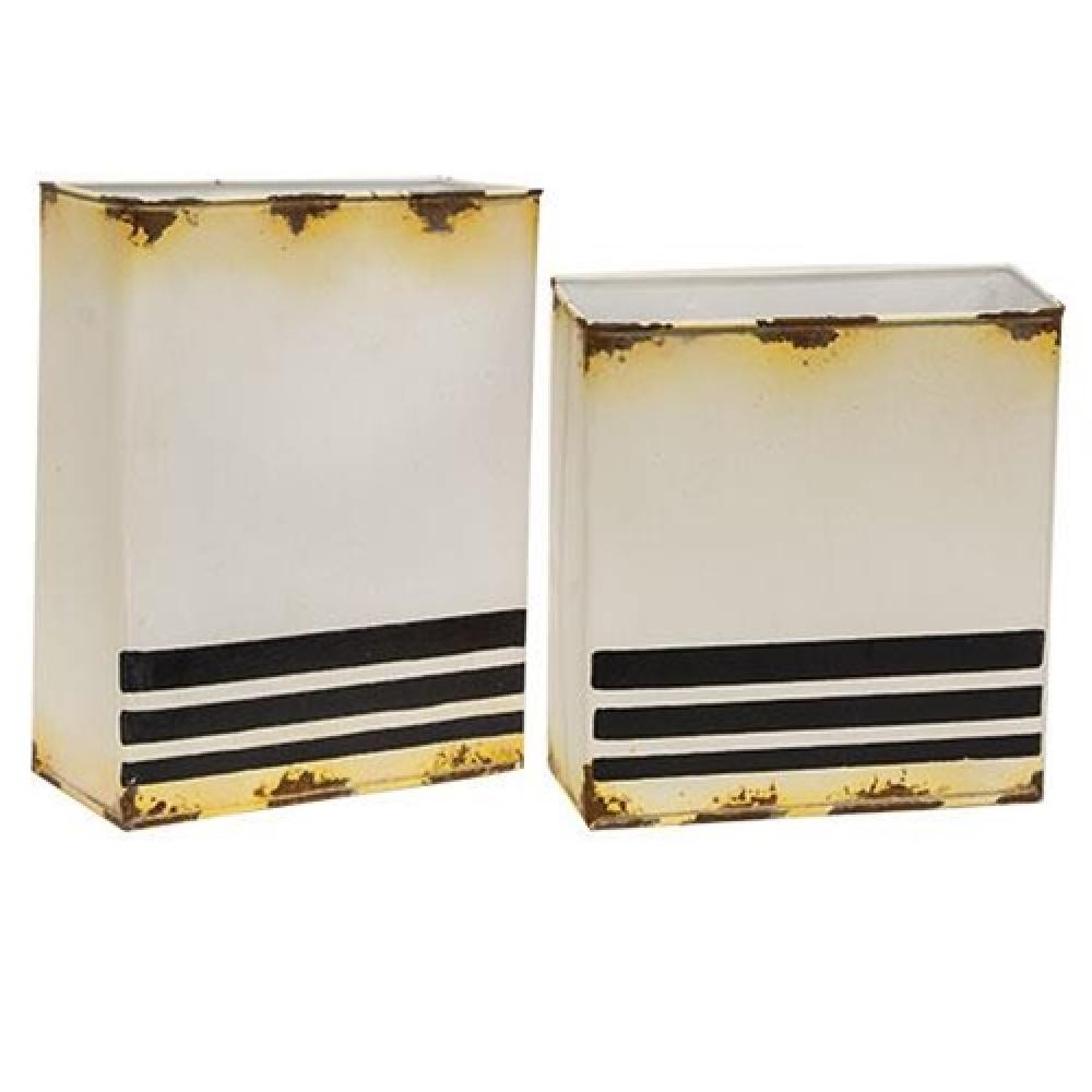 2-Pack Rustic Striped Metal Wall Pockets for Keys & Mail - Vintage Industrial Home Decor for Entryway, Kitchen & Office Organization