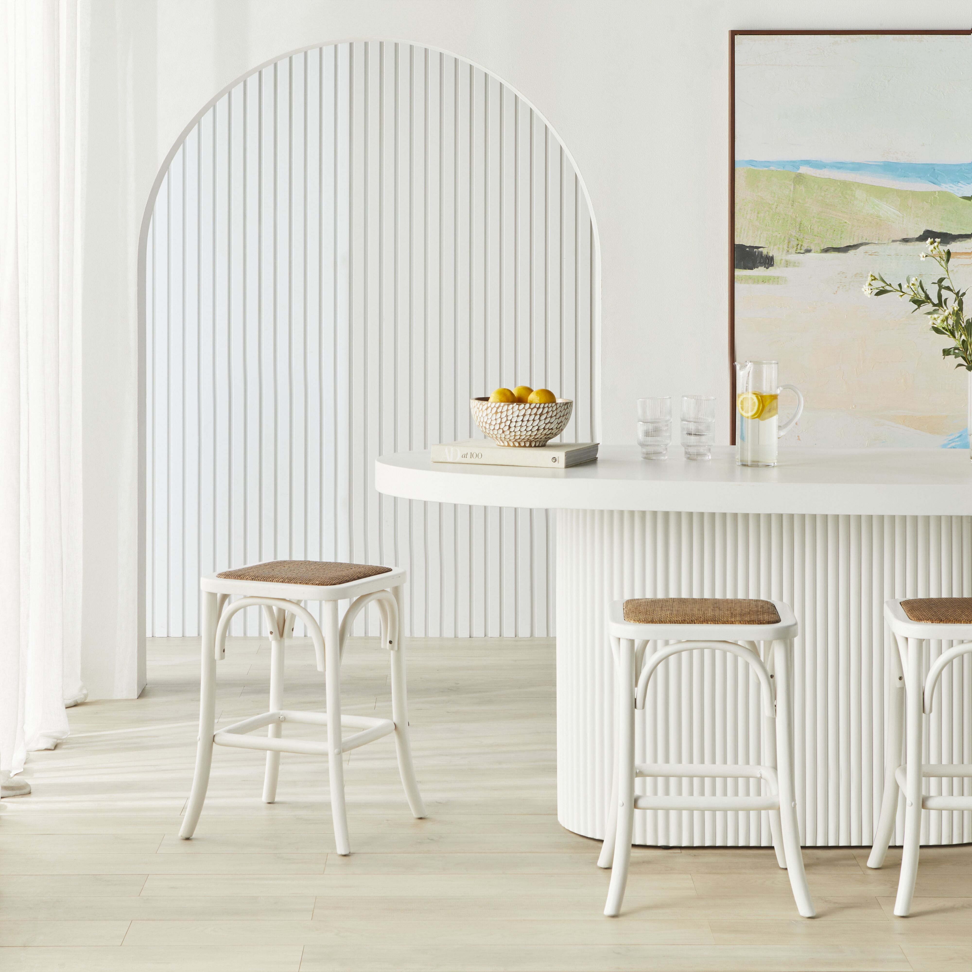 Bastion Backless Bar Stool in White - Modern Counter Height Stool for Kitchen Island, Breakfast Nook & Home Bar Decor