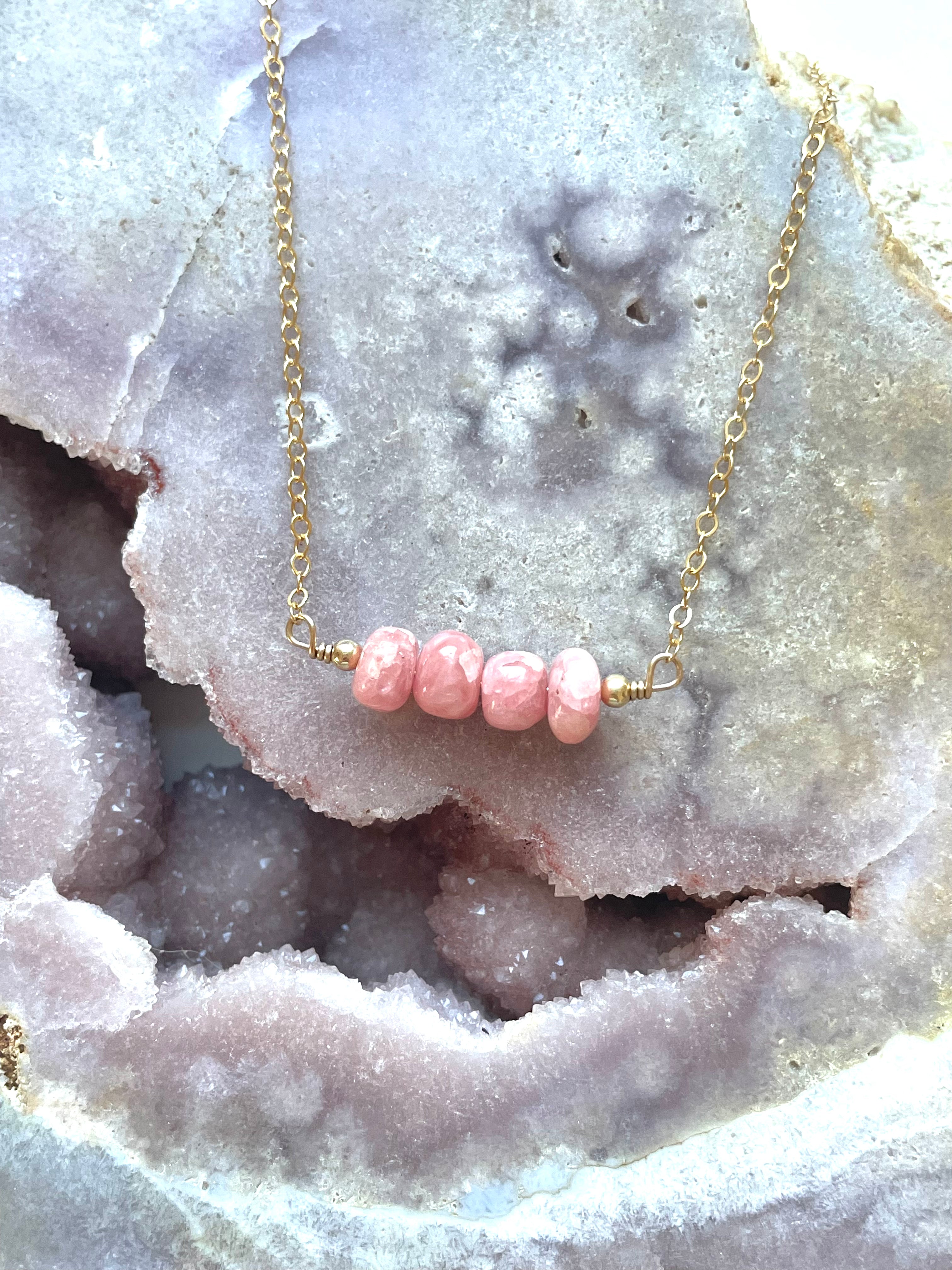 Rhodochrosite Beaded Bar Necklace – Elegant Gemstone Jewelry for Women | Perfect for Casual Wear, Office & Special Occasions