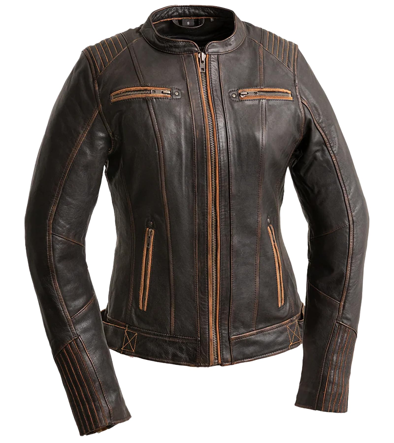First Mfg Co Electra Women's Motorcycle Jacket - Black Genuine Leather Biker Jacket for Women - Perfect for Riding, Motorcycle Events & Casual Streetwear