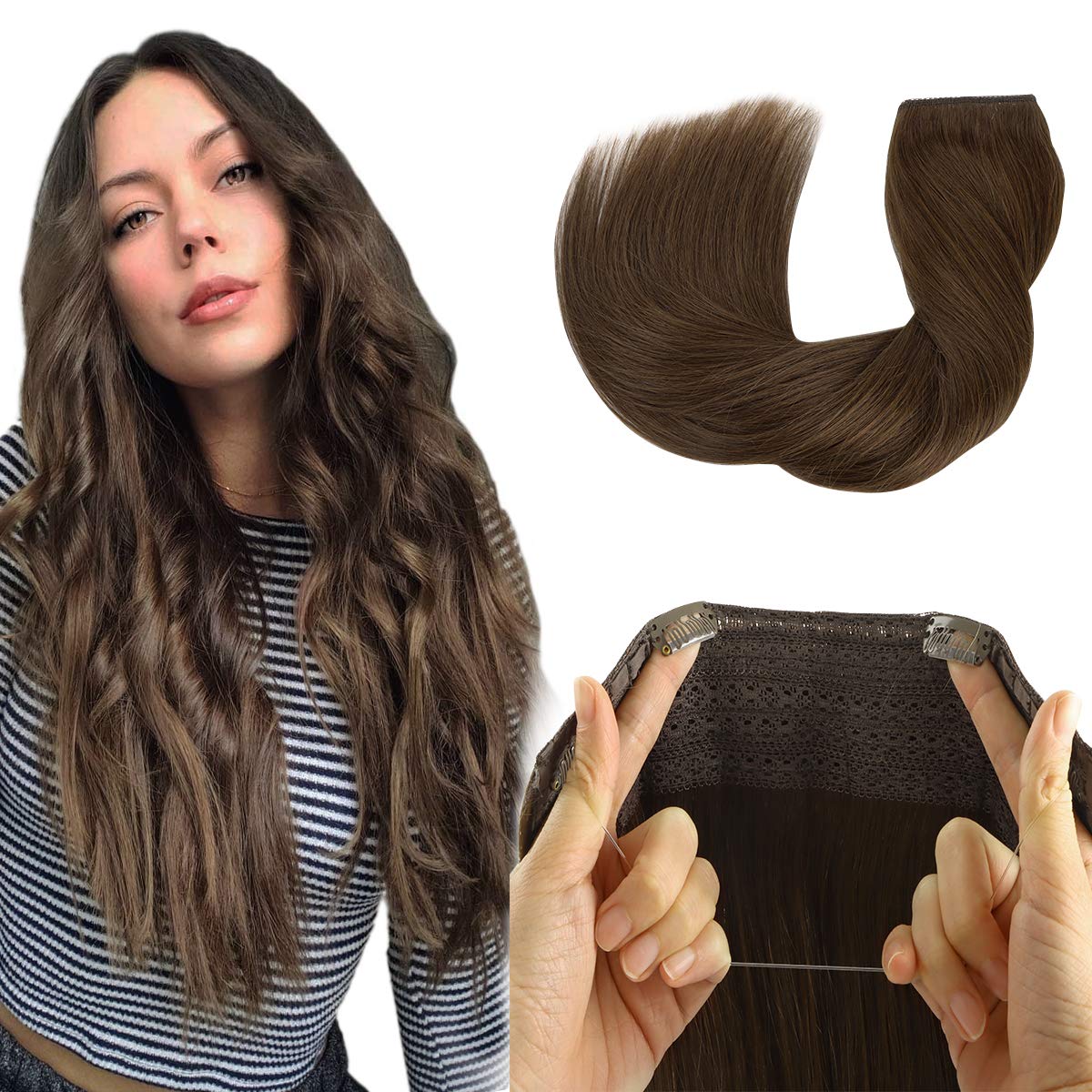20 Inch Chocolate Brown Remy Human Hair Extensions - 110g Fish Line Wire Hair Extensions for Natural Look & Volume | Perfect for Daily Wear, Parties & Special Occasions