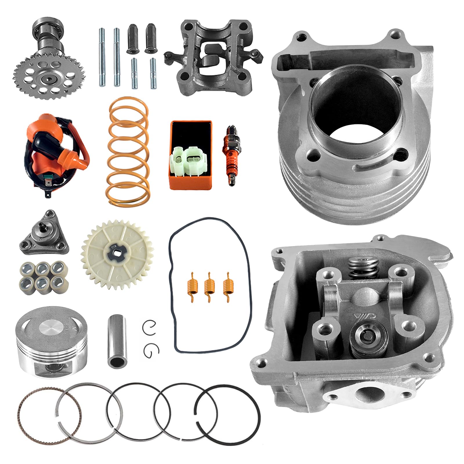 GY6 100cc 69mm Valve Bore Cylinder Rebuild Kit with 50mm Bore Upgrade - Includes Racing CDI, Ignition Coil, Spark Plug & Clutch Spring - Compatible with 49CC 50CC 139QMB Moped Scooter Engines - Perfect for Scooter Performance Upgrades & Engine Rebuilds