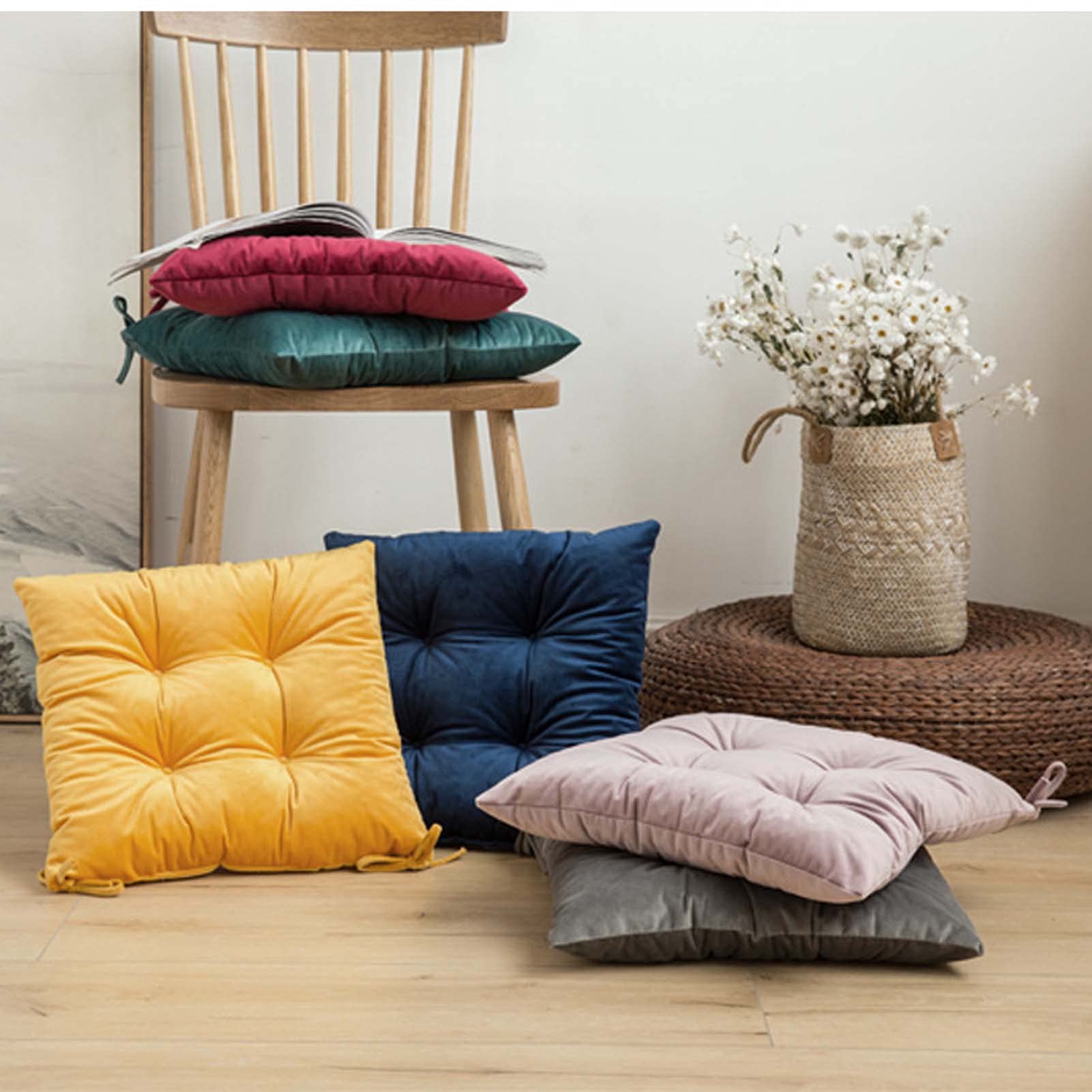6-Pack Square Chair Cushions with Ties - 14x14 Inch Dining Chair Seat Pads for Kitchen, Living Room & Coffee Table - Comfortable Solid Seat Cushions for Indoor Use - Perfect for Home, Office & Restaurant Seating