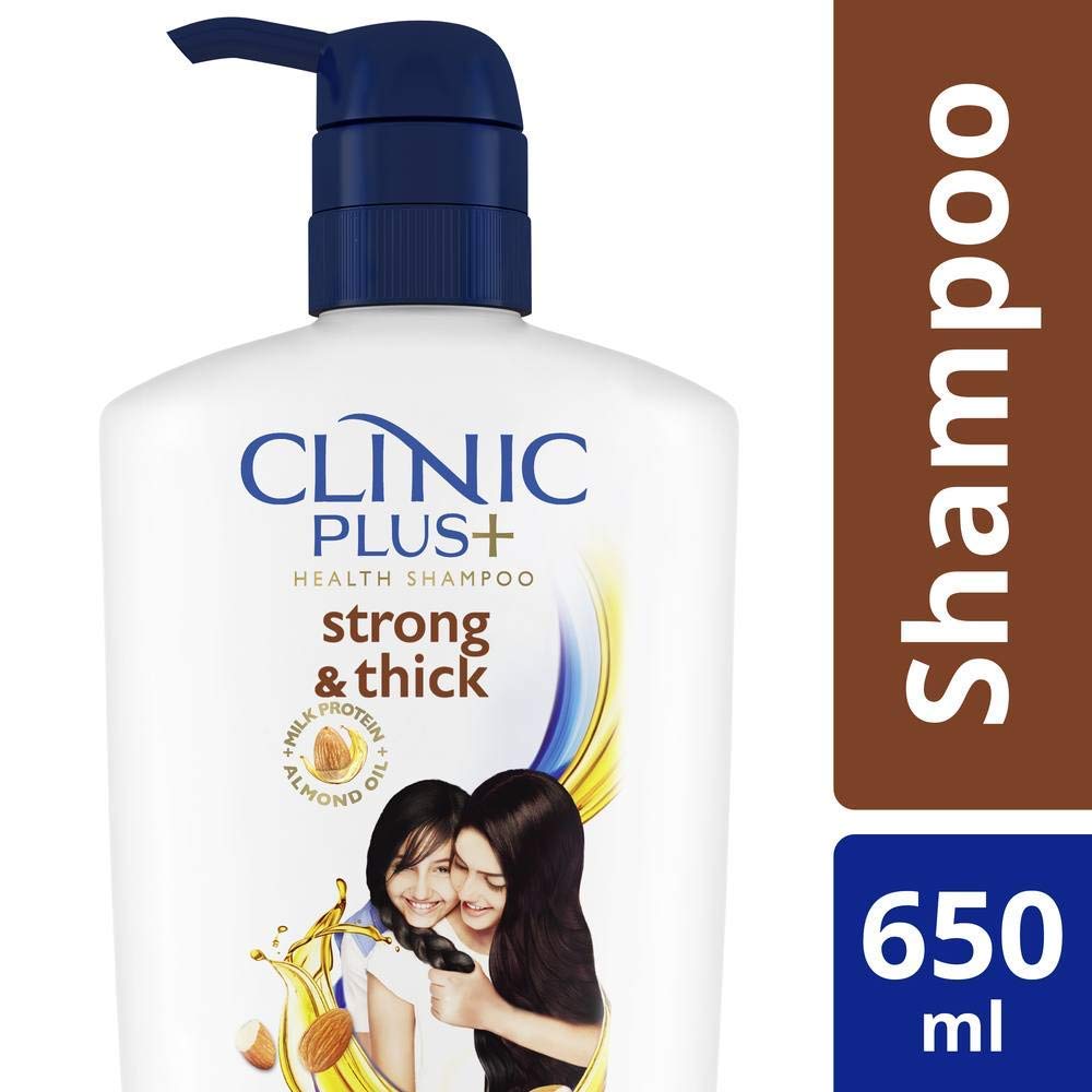 Clinic Plus Strong & Thick Shampoo 650ml with Almond Oil & Milk Proteins - Volumizing & Hair Growth Shampoo for Thicker, Fuller Hair - Perfect for Daily Use & Damaged Hair Care