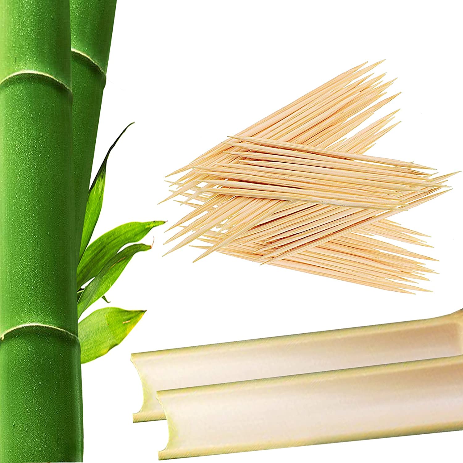 500-Piece Bamboo Wooden Cocktail Toothpicks - Round Double-Pointed Smooth Disposable Appetizer Skewers for Teeth Cleaning, Fruit Cocktails, BBQ Sticks & Arts & Crafts - Perfect for Parties, Picnics & Home Use