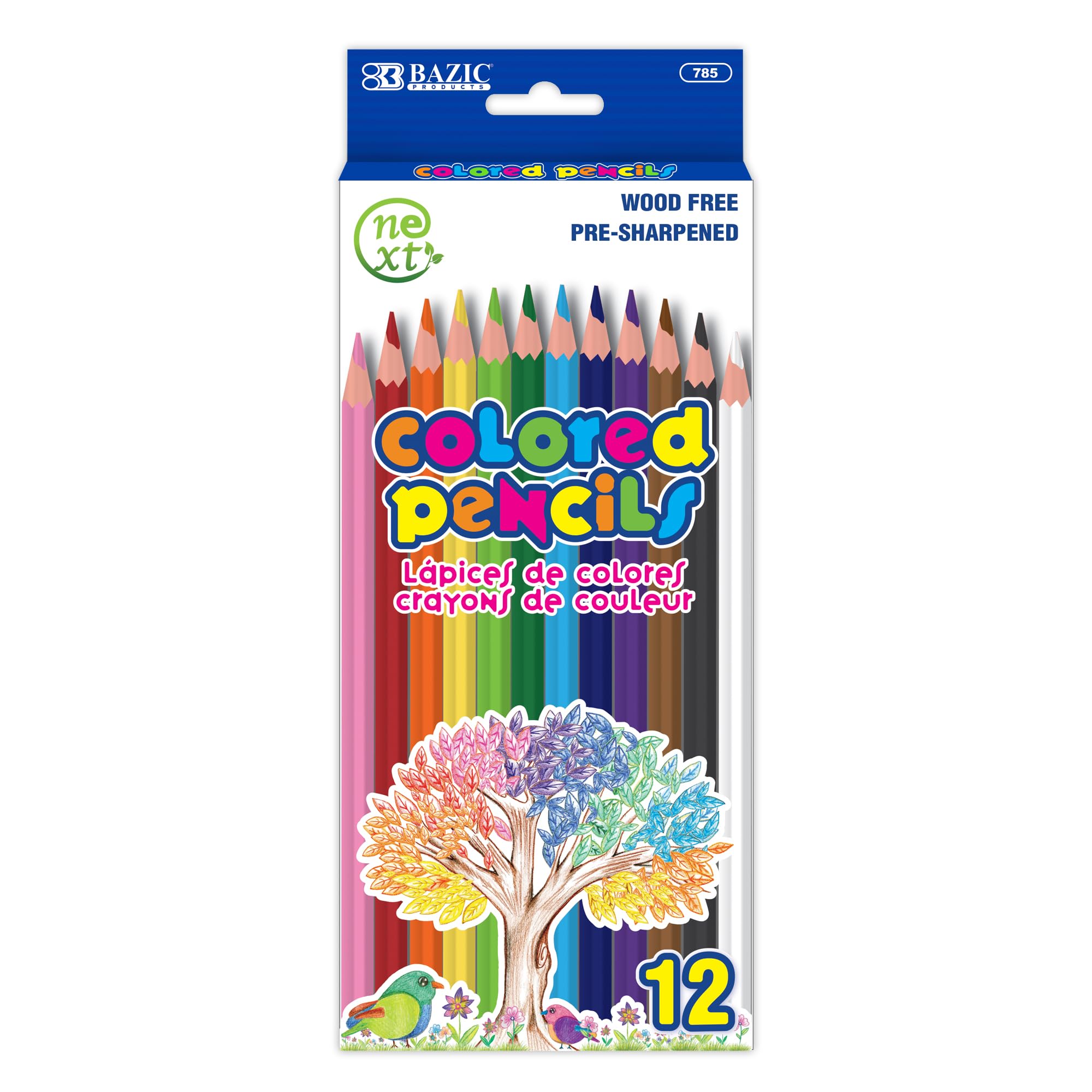 BAZIC 12 Assorted Colors Pre-Sharpened Wood-Free Colored Pencils Set - Bulk 144-Pack (12/Pack) for Artists, Adults & Students - Perfect for Classroom Supplies, Art Projects, Coloring Books & Creative Drawing