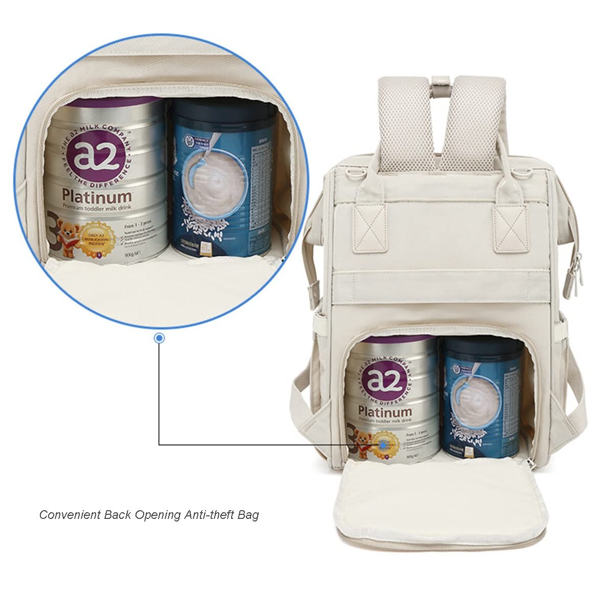 RETENA Diaper Backpack with USB Port & Insulated Pockets - Large Baby Bag for Moms (Beige) - Perfect for Travel & Outings