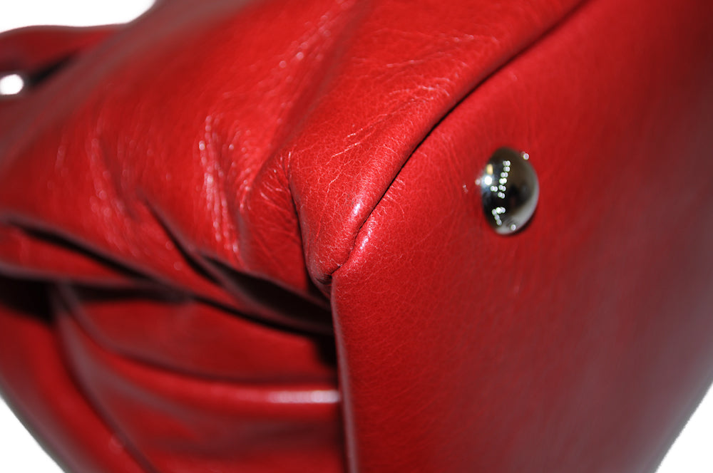 Authentic Miu Miu Red Calf Leather Top Handle Tote Bag for Women | Luxury Glazed Leather Shoulder Purse | Perfect for Work, Travel & Everyday Use