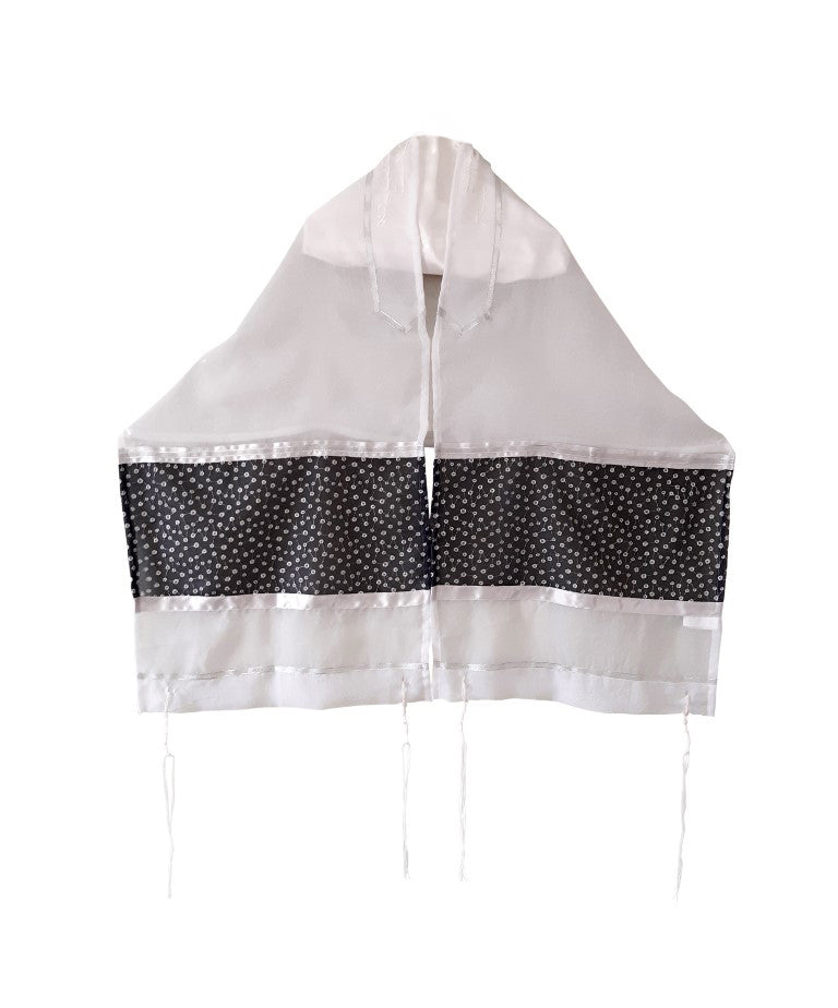 Handmade Sheer Tallit with Silver Dots - Elegant Women's Prayer Shawl for Synagogue & Jewish Ceremonies - Perfect for Bat Mitzvah, Wedding & Shabbat Services