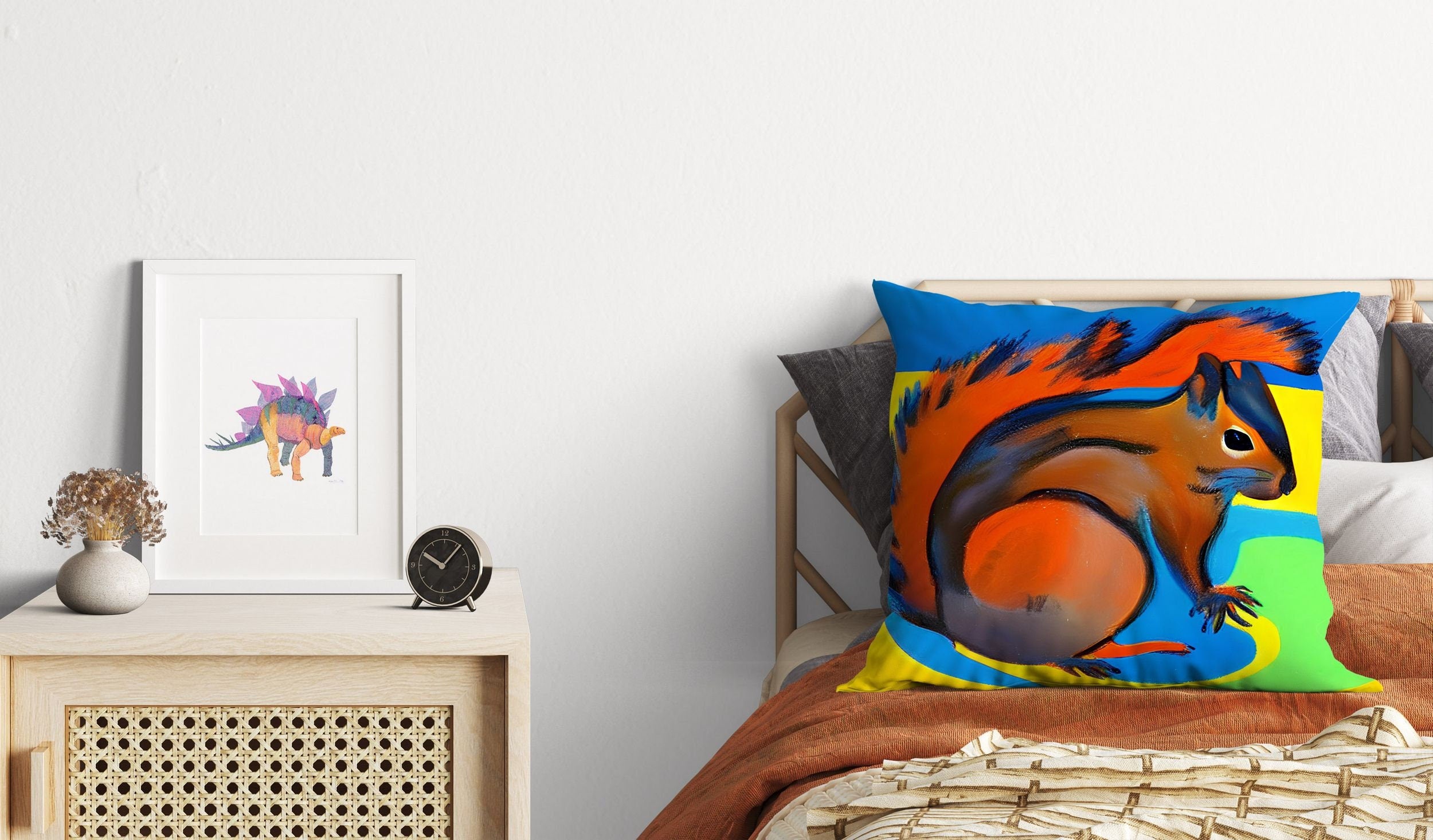 Abstract Squirrel Throw Pillow Cover - Colorful Modern Artist Decorative Pillow Case for Kids, Christmas Home Decor - Perfect for Sofa, Bedroom & Nursery Decorations