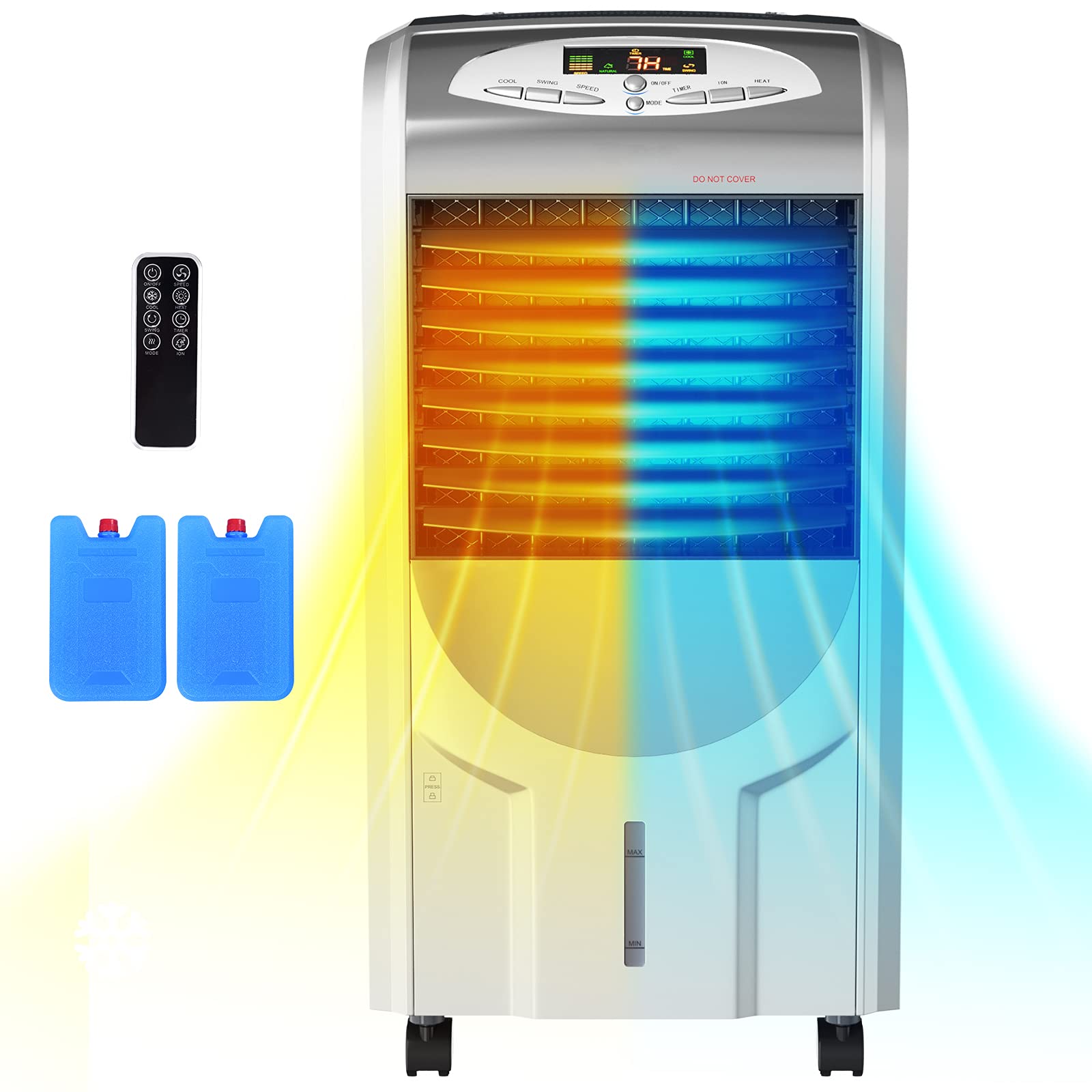 GOFLAME Portable Air Cooler and Heater with Ice Crystal Box - 3-Speed Evaporative Cooling Fan, Humidifier & Air Filter - Remote Control for Home, Office, Dorm - Perfect for Summer Cooling & Winter Heating in Small Spaces